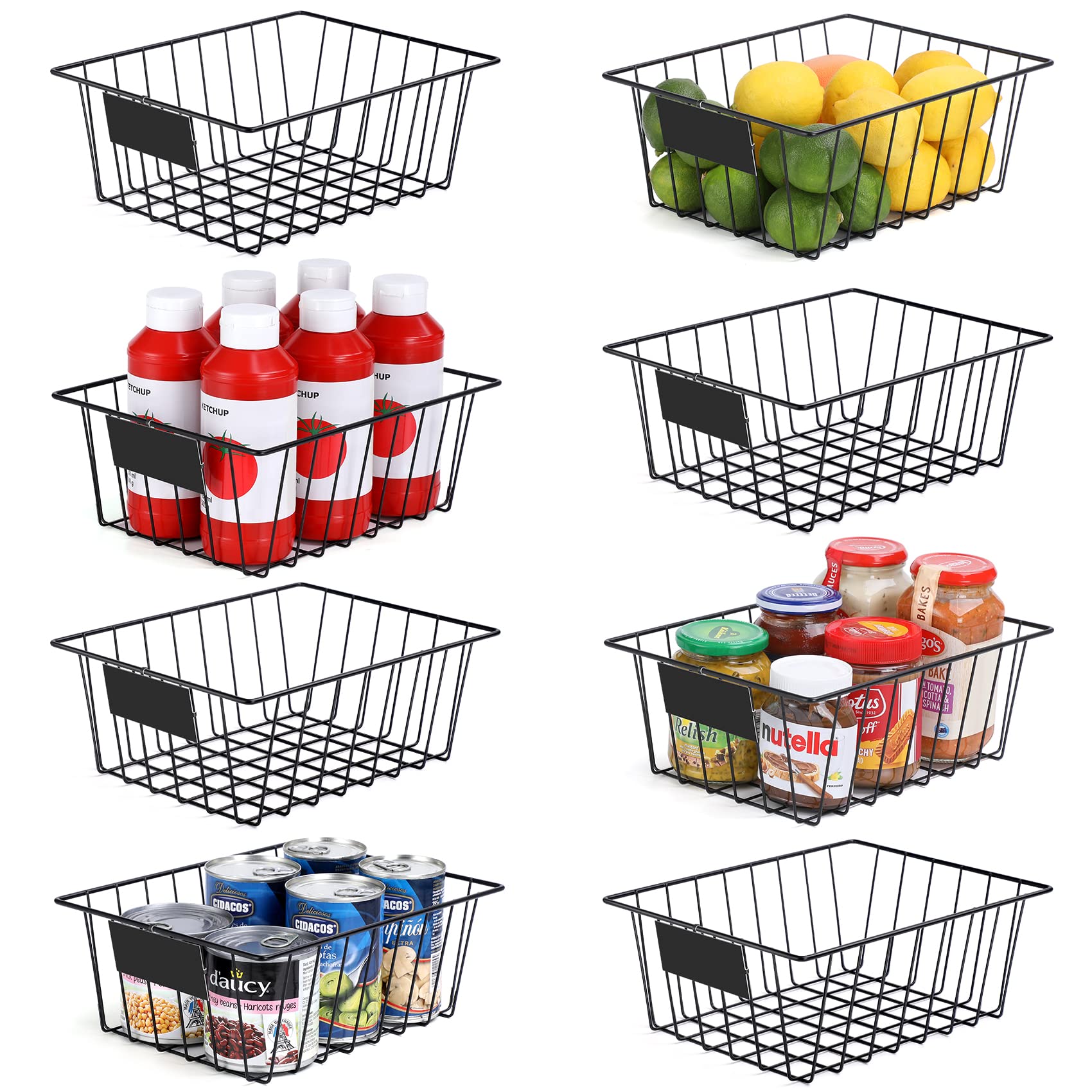 8 Pack Wire Storage Baskets For Organizing With Removable Tags, Pantry Organization Bins For Kitchen Cabinets, Closet - Metal Ba