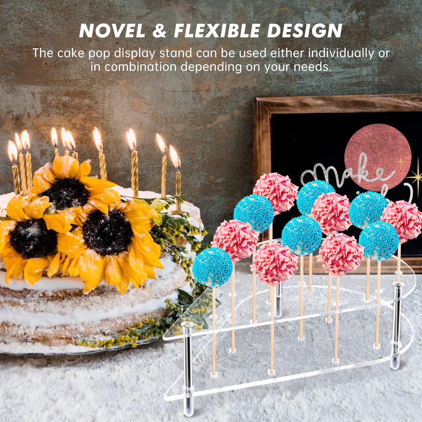 Nihome Cake Pop Stand Non Sticking Out, 24 Holes Acrylic Cake Pop Holder, Lollipop Cakepopsical Stand For Wedding Birthday Party