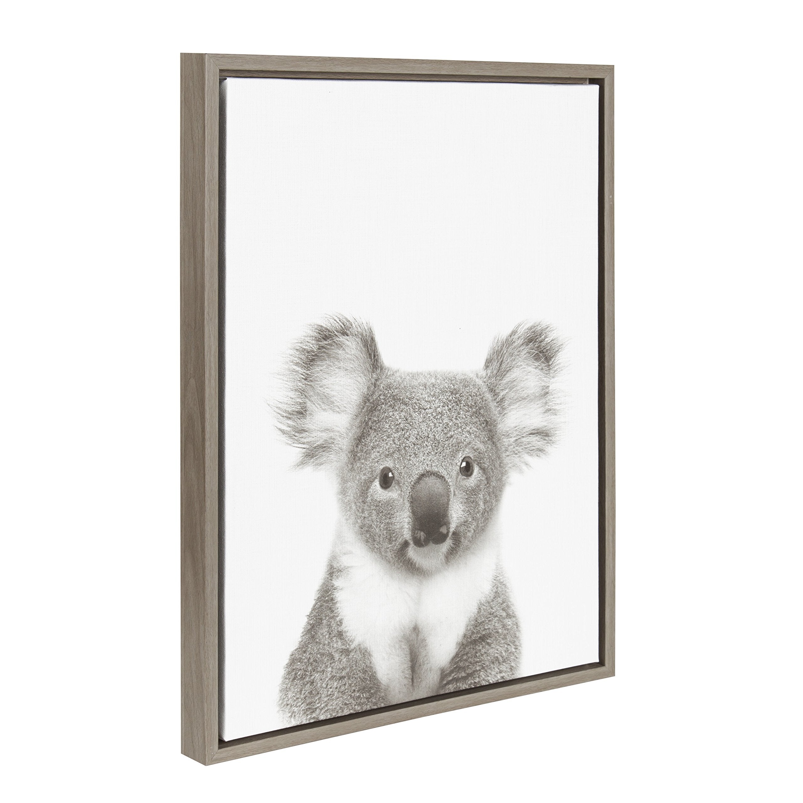 Kate And Laurel Sylvie Koala Black And White Portrait Framed Canvas Wall Art By Simon Te Tai, 18X24 Gray