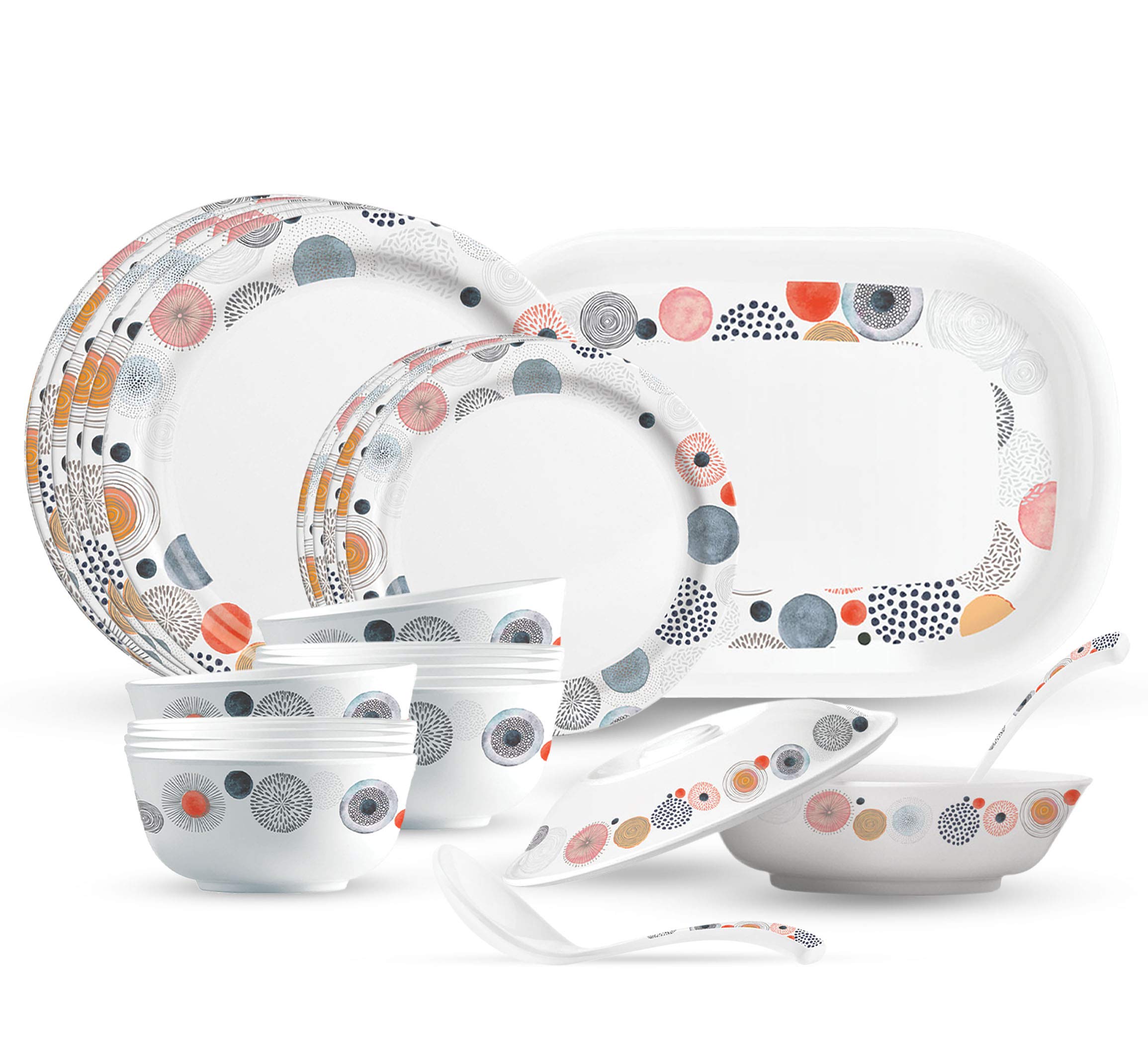 Milton Lissome Round Melamine Dinner Set Of 31 Pcs, Linia, Multicolour