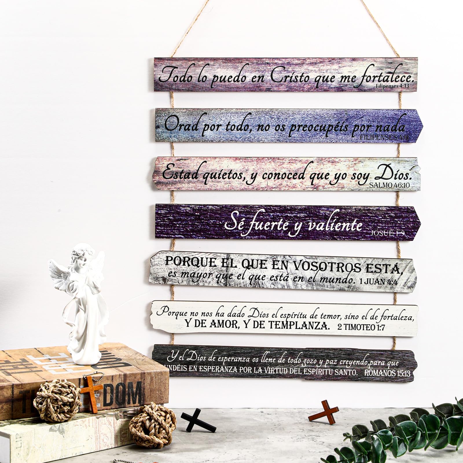 Yookeer Spanish Christian Wall Art Office Inspirational Purple Spanish Wooden Bible Verses Bedroom Purple Scripture Wall Art Med