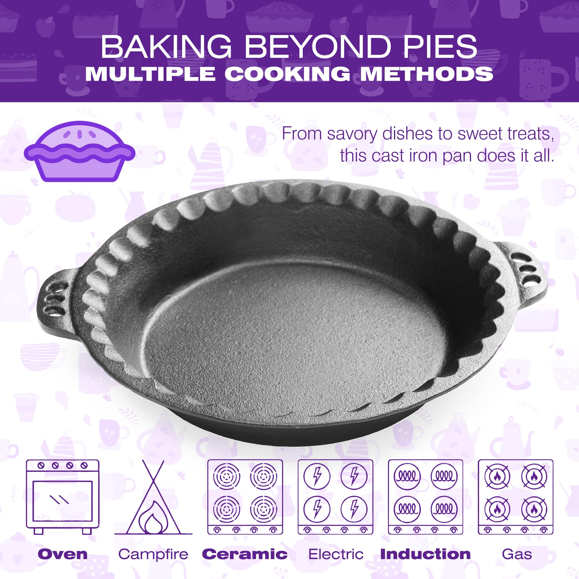 Kuha 9    Cast Iron Pie Pan - Black Nonstick Cast Iron Pan For Baking Apple, Pumpkin, Cherry Pies - Round Pre-Seasoned Cast Iron