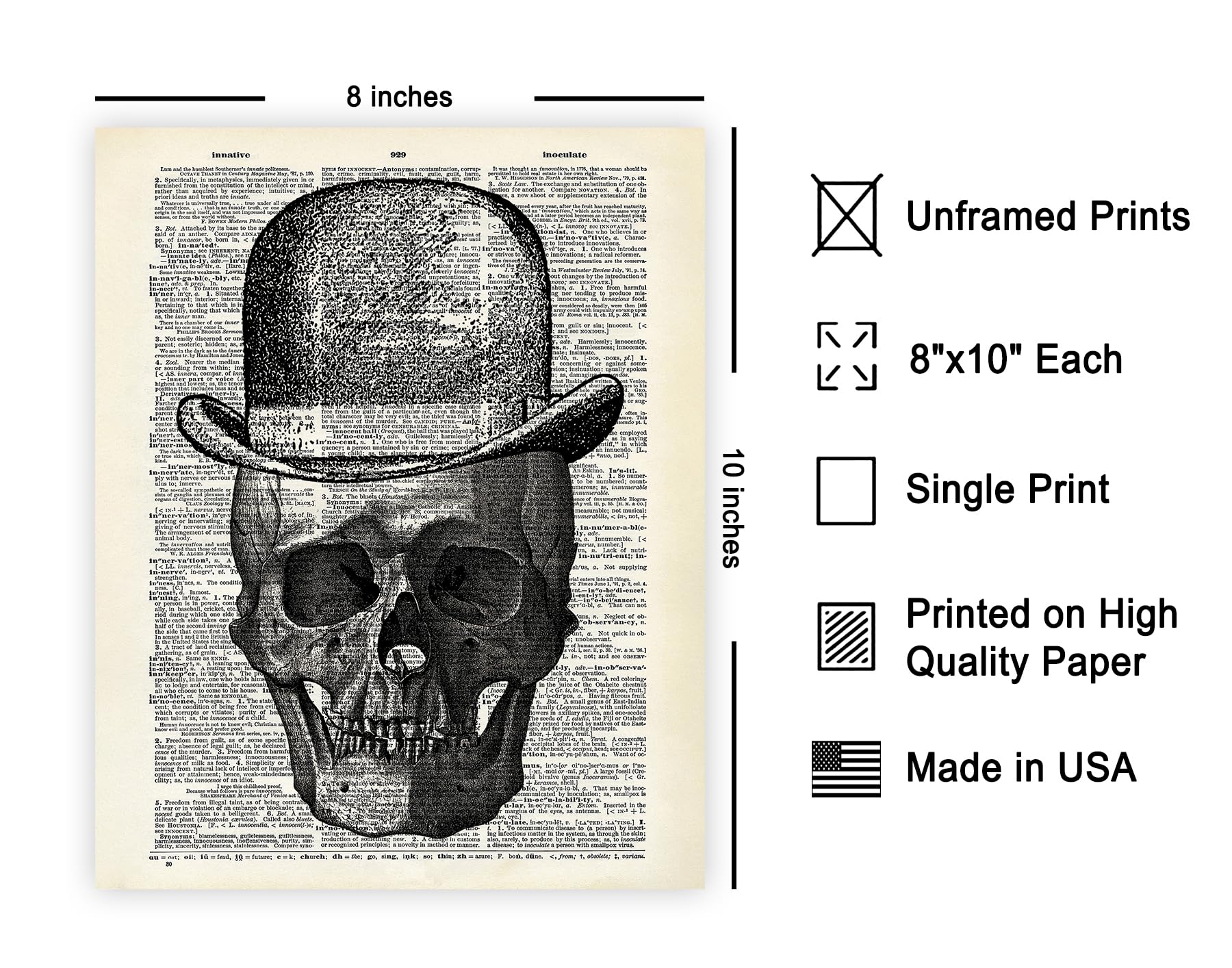 Poster Master Dictionary Art Poster - Skull In Top Hat Print - Skeleton Art - Top Hat Art - Gift For Men, Women - Gothic Wall De