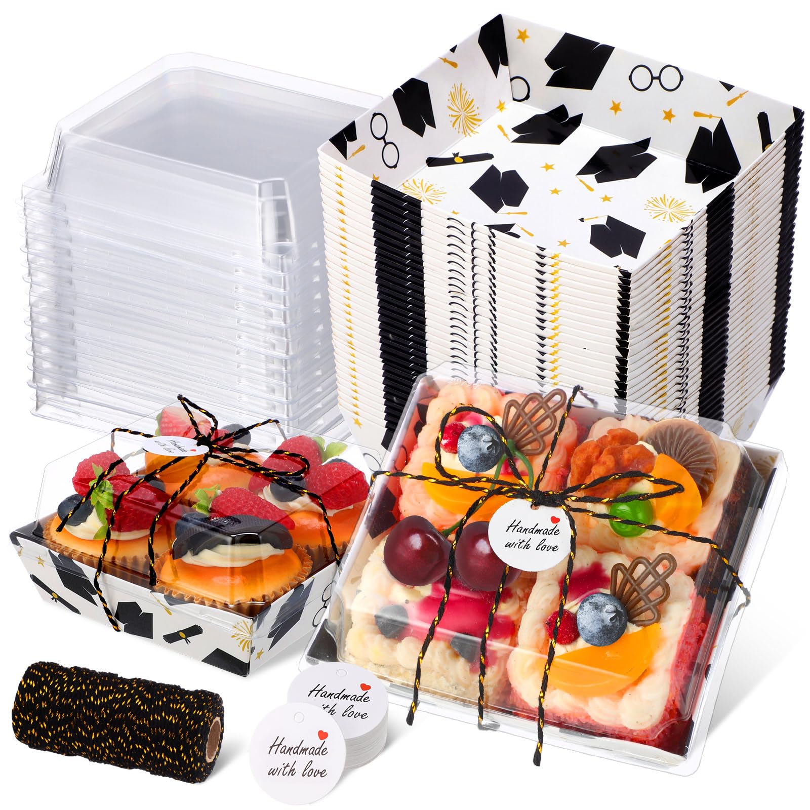 Outus 100 Pack Graduation Party Treat Box Charcuterie Boxes with Clear Lids, 5.7 x 5.1  Paper Food Containers White Take out B