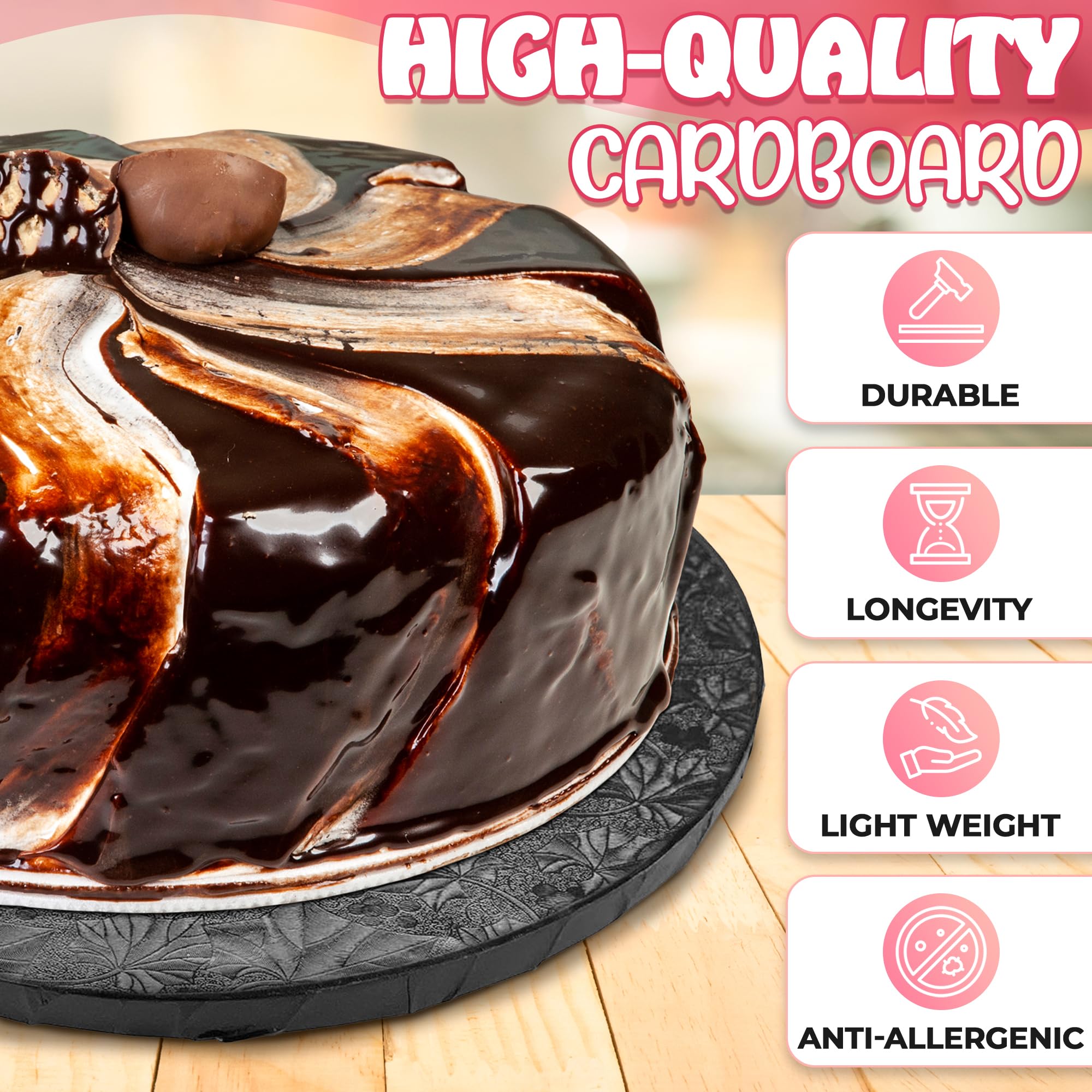 Black Cake Board 12 Inch - Black Cake Drum Cake Boards 12 Inch Round Base For Cake Decorating Practice Board Reusable Cake Board