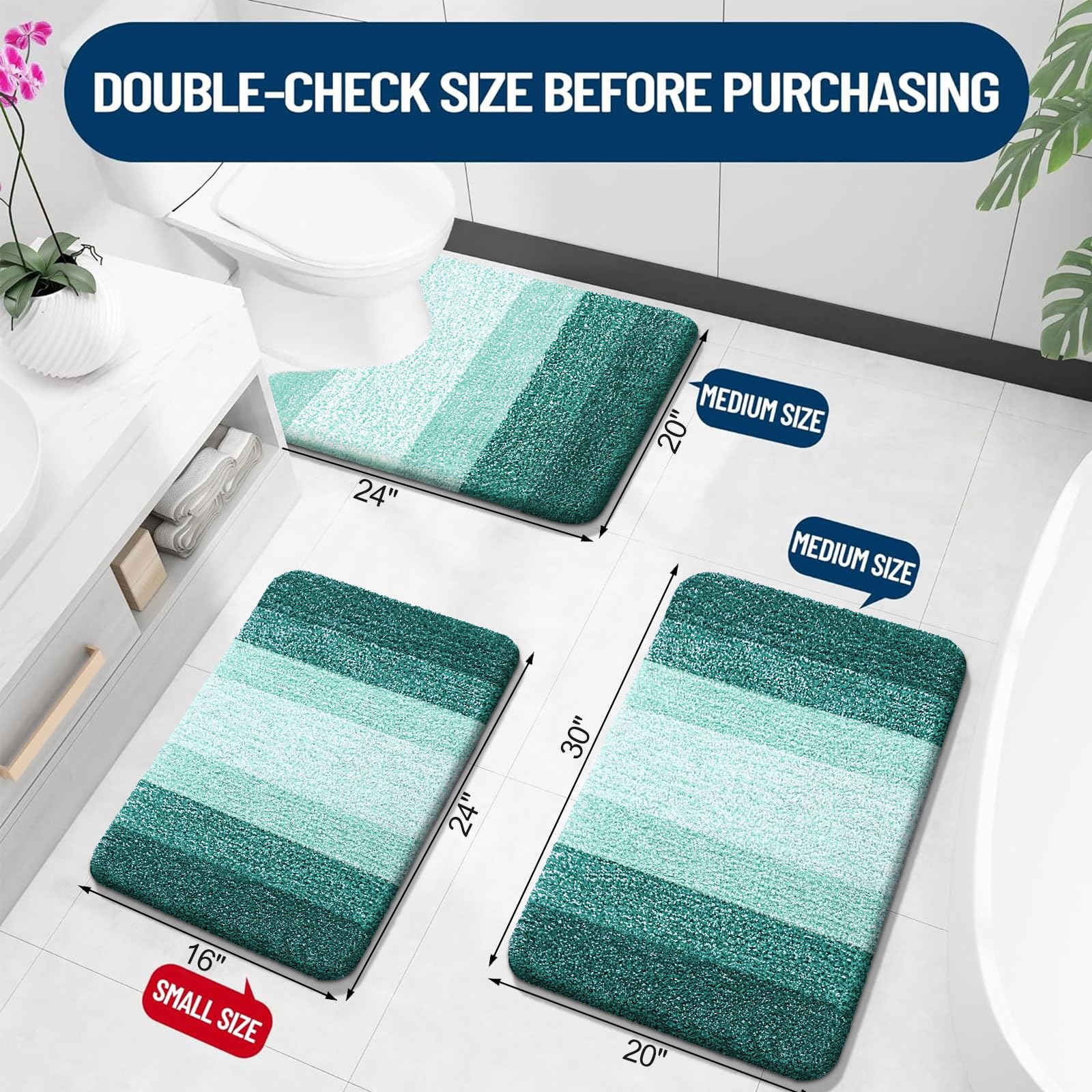 Olanly Bathroom Rugs Sets 3 Piece, Soft Absorbent Microfiber Bath Mats And U-Shaped Contour Toilet Rug, Non-Slip, Home Decor Acc