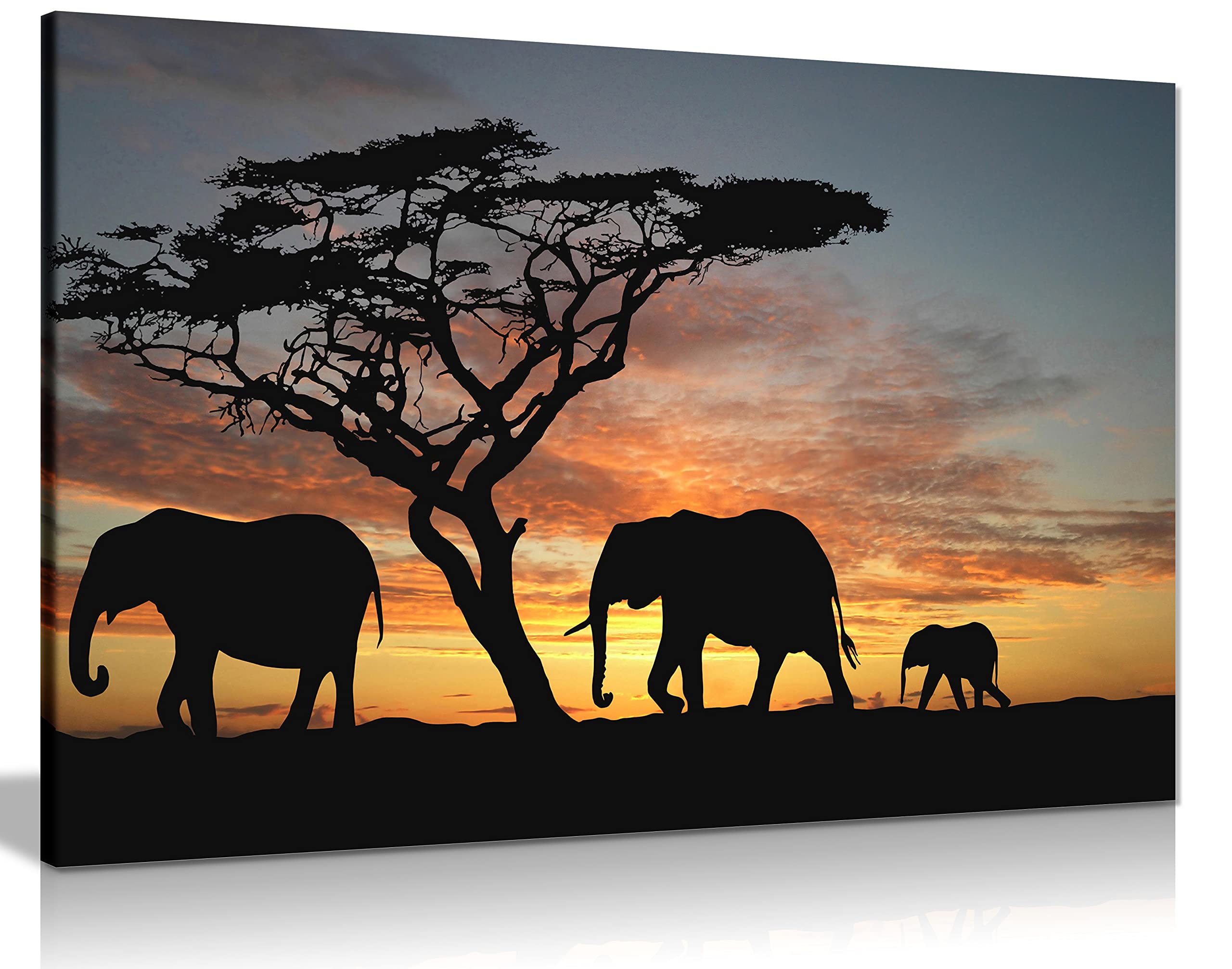 Elephants In The Sunset Africa Landscape Canvas Wall Art Picture Print (30X20)