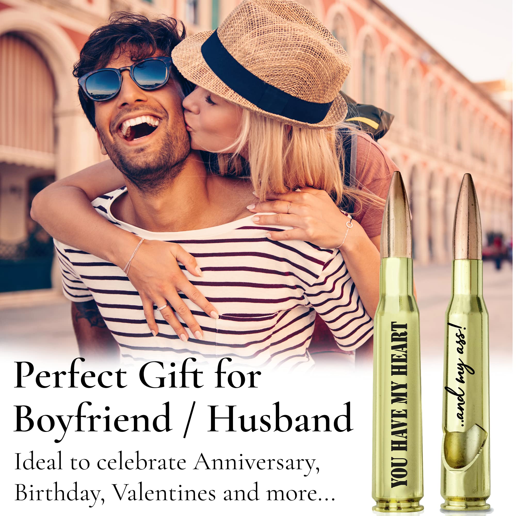 Funny Anniversary/Birthday Gifts for Boyfriend I Husband Birthday Gift - ''You have my Heart and my As!'' - 50 Cal Bottle Opener I Cute Couples Anniversary for Boyfriend from Girlfriend
