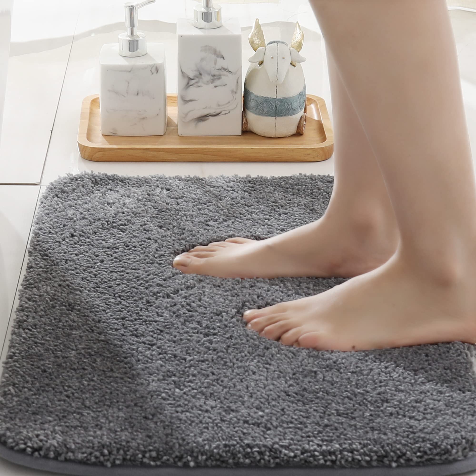 COSY HOMEER Extra Thick Bath Rugs for Bathroom - Anti-Slip Bath Mats Soft Plush Yarn Shaggy 100% Strong Mirco Polyeste Mat Living Room Bedroom Mat Floor Water Absorbent(Dark Grey 16x24 - Inches)