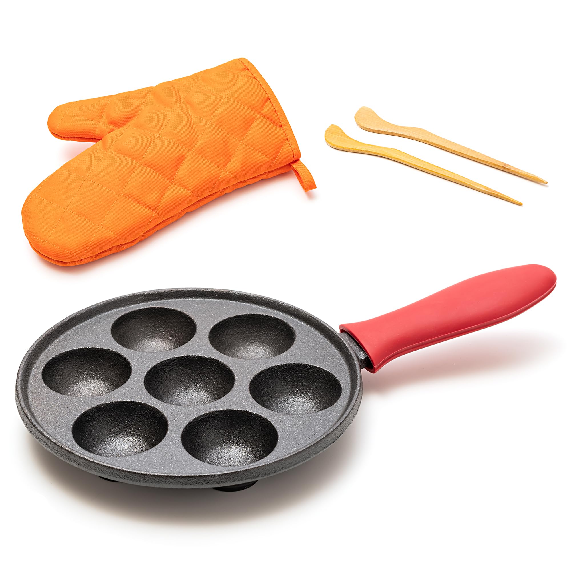 Kuha Cast Iron Aebleskiver Pan - Non Stick Pan For Authentic Danish Stuffed Pancakes - Electric Stovetop Compatible Pancake Make