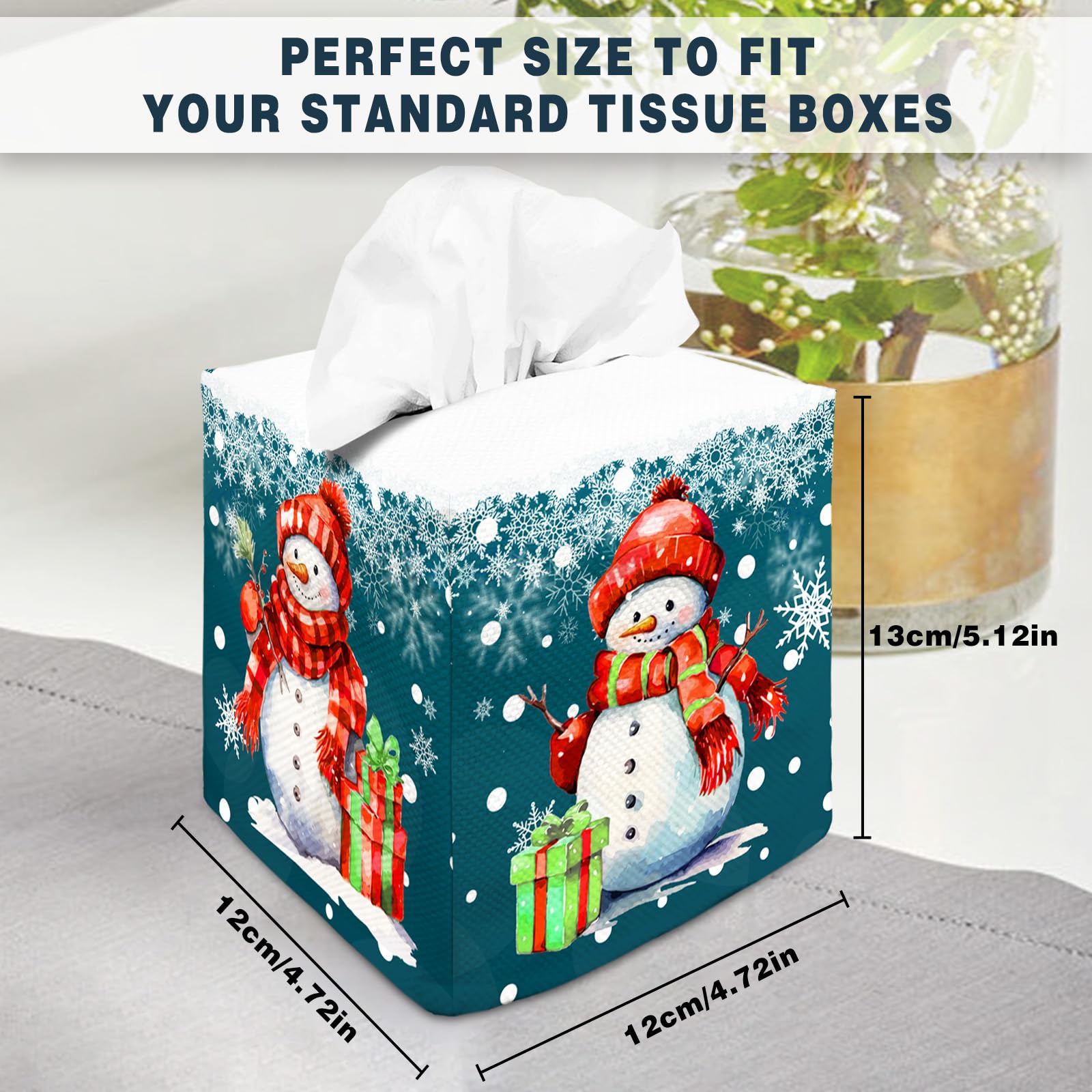 Tissue Box Cover Square Canvas Decorative Tissue Box Holder Cute Funny Cube Tissue Case Cover-Xmas Decor Christmas Snowman Tissu