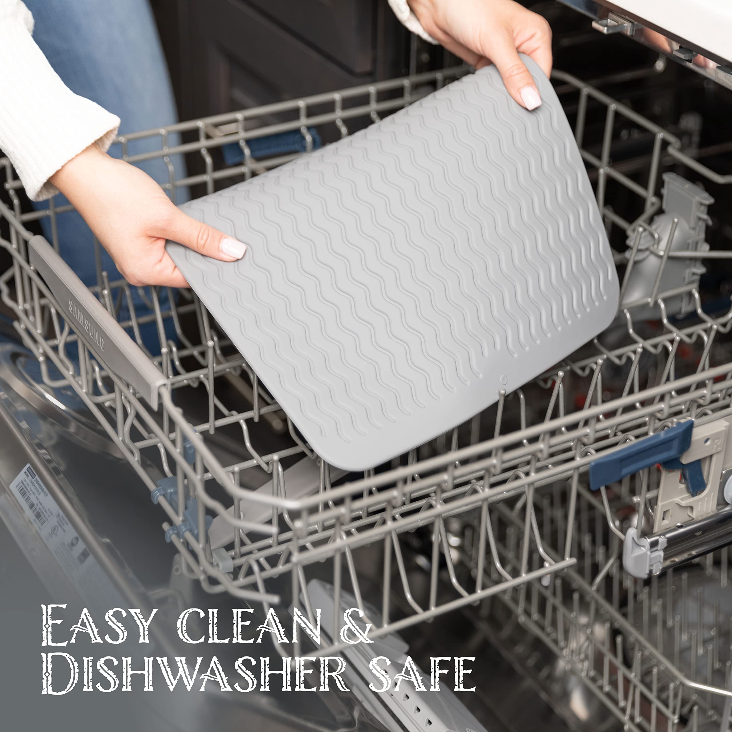 Oizeir Silicone Dish Drying Mat - Drain Hole, Non-Slip, Heat Resistant, Foldable. Great For Dishes, Kitchen Sink, Counter Top, F