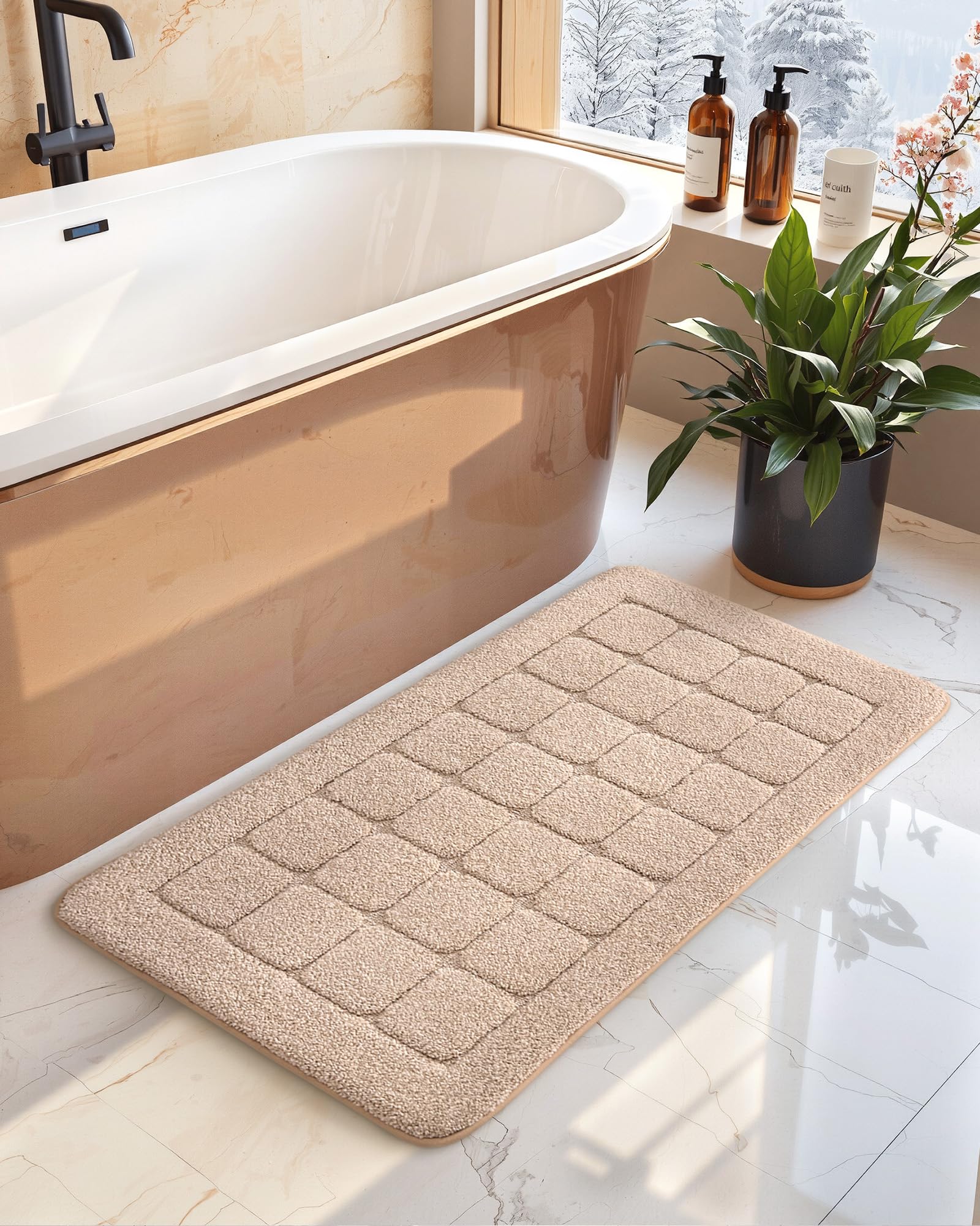 Color&Geometry Beige Bathroom Rugs Non Slip Washable- 24''X43'' Large Absorbent Bath Mats For Bathroom, Thick Soft Bathroom Runn