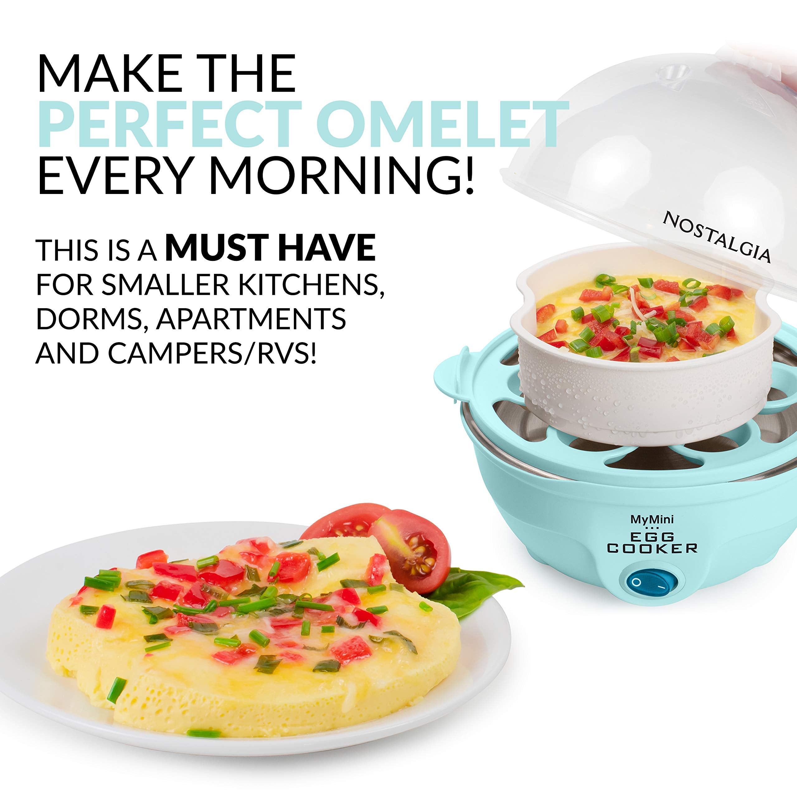 Nostalgia Retro Electric Large Hard-Boiled Egg Cooker, 7 Capacity, Poached, Scrambled, Omelets, Whites, Sandwiches, For Keto & L