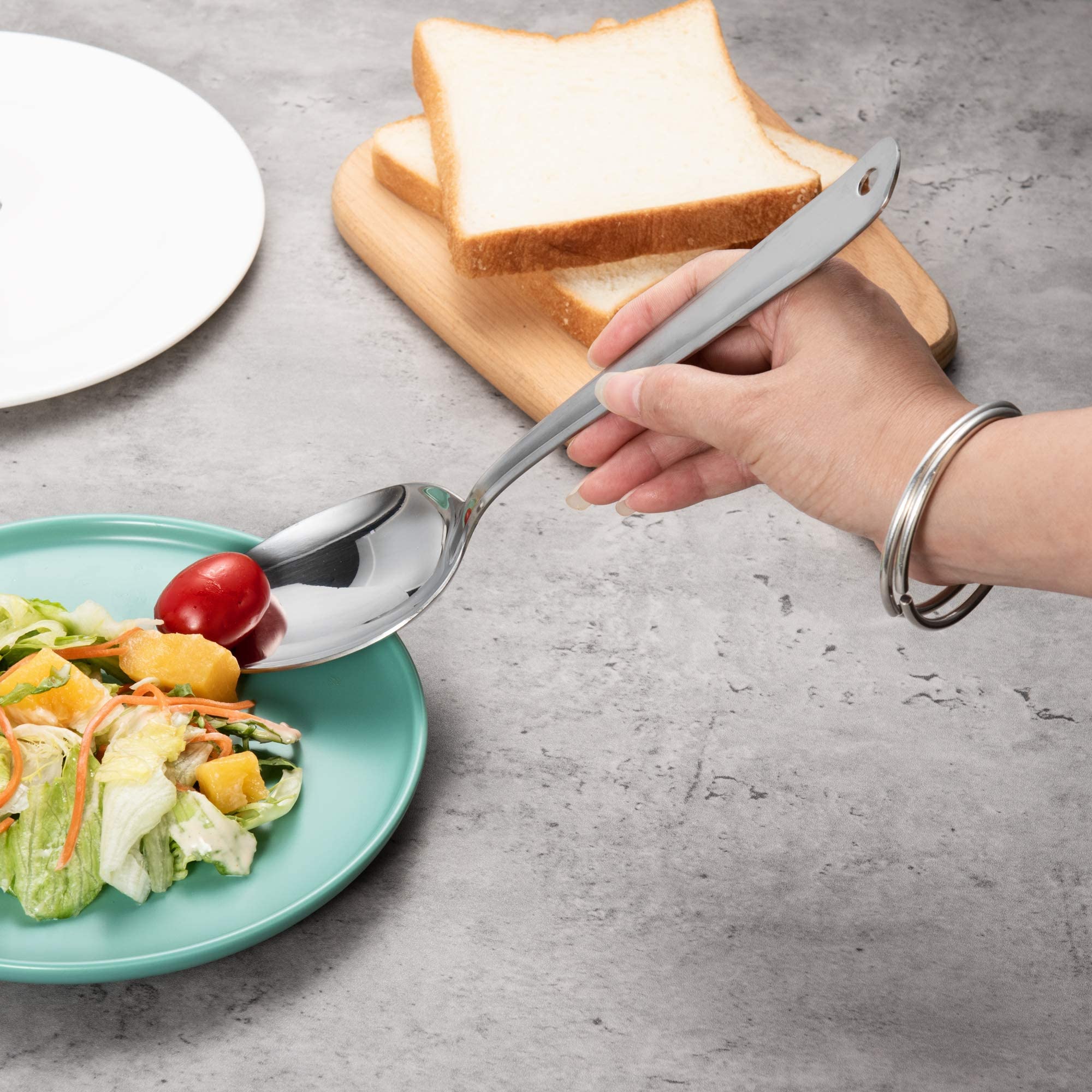 IMEEA Slotted Serving Spoon Set of 2, 10-Inch Flat Edge, 18/8 Stainless Steel, Silver