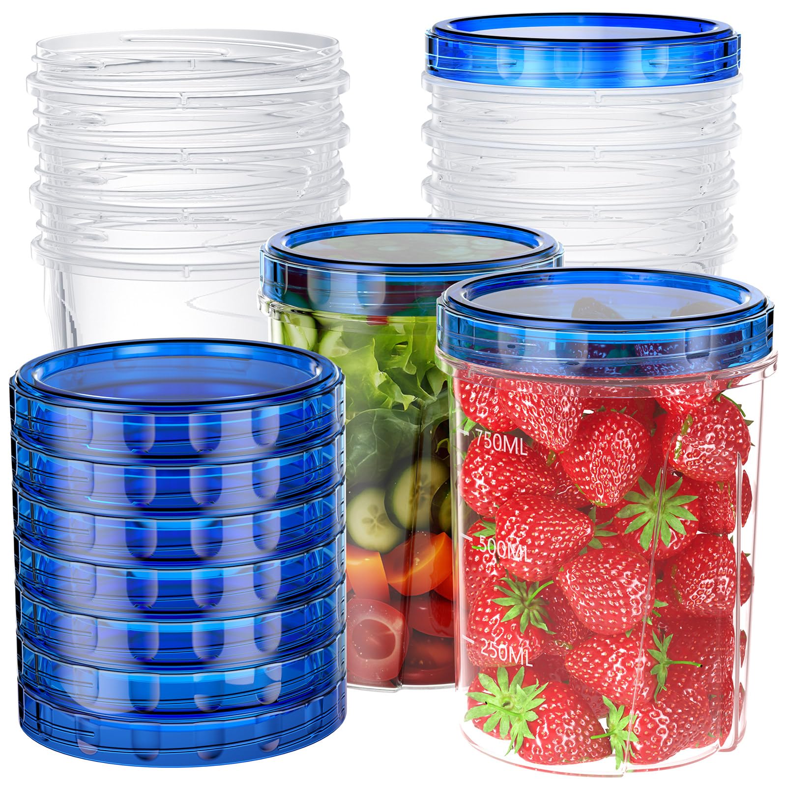 [10 Pack-32 OZ] Food Storage Containers, Small Plastic Containers with Twist Top Lids, Airtight Freezer Storage Containers with 