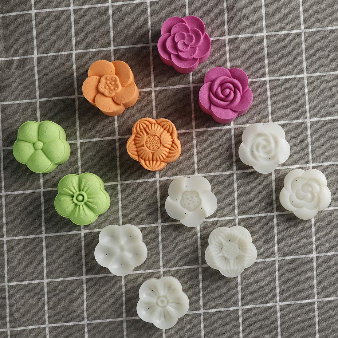 Dltsli Moon Cake Mold Chinese Mid-Autumn Festival Cookie Stamp Set  Thickness Adjustable 50g 6 Stamps Mooncake Shortbread Press DIY Decoration Hand Cutter Cake Polvoron Mold