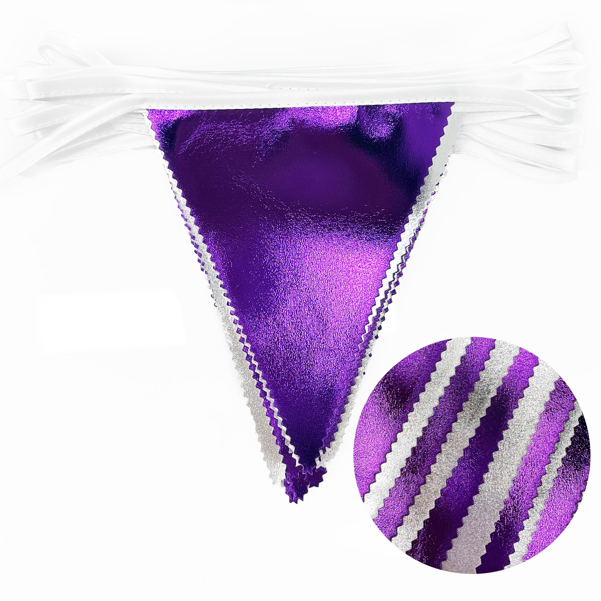 Purple And Silver Party Decorations Triangle Pennant Banner Flag Metallic Fabric Bunting Garland For Birthday Graduation Retirem