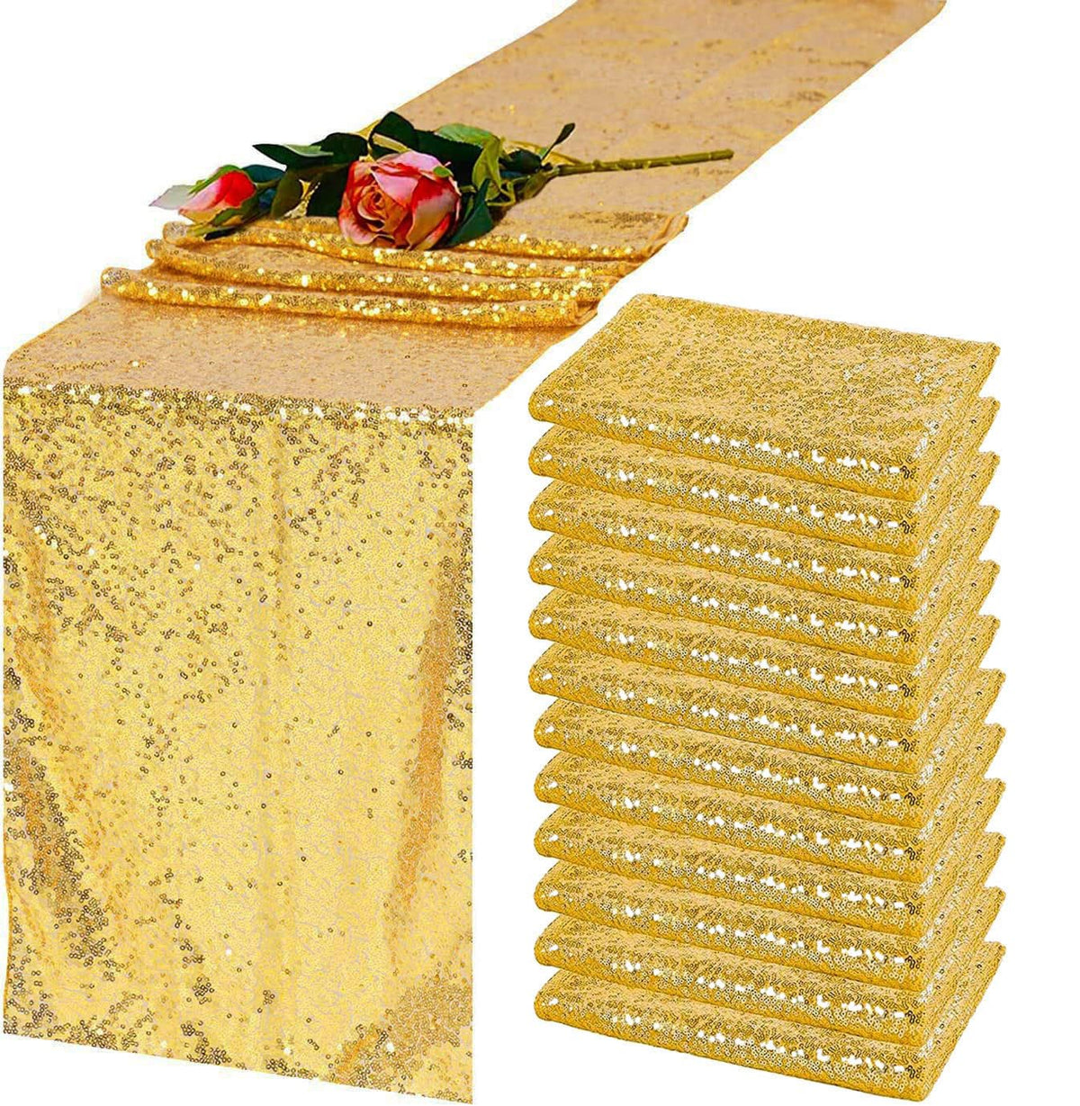 Tcbesto Gold Sequin Table Runner 12 ' 'X 108 ' ' 12 Pack Sparkly Table Runner Glitter Table Cloth Runner For Party Reception Eve