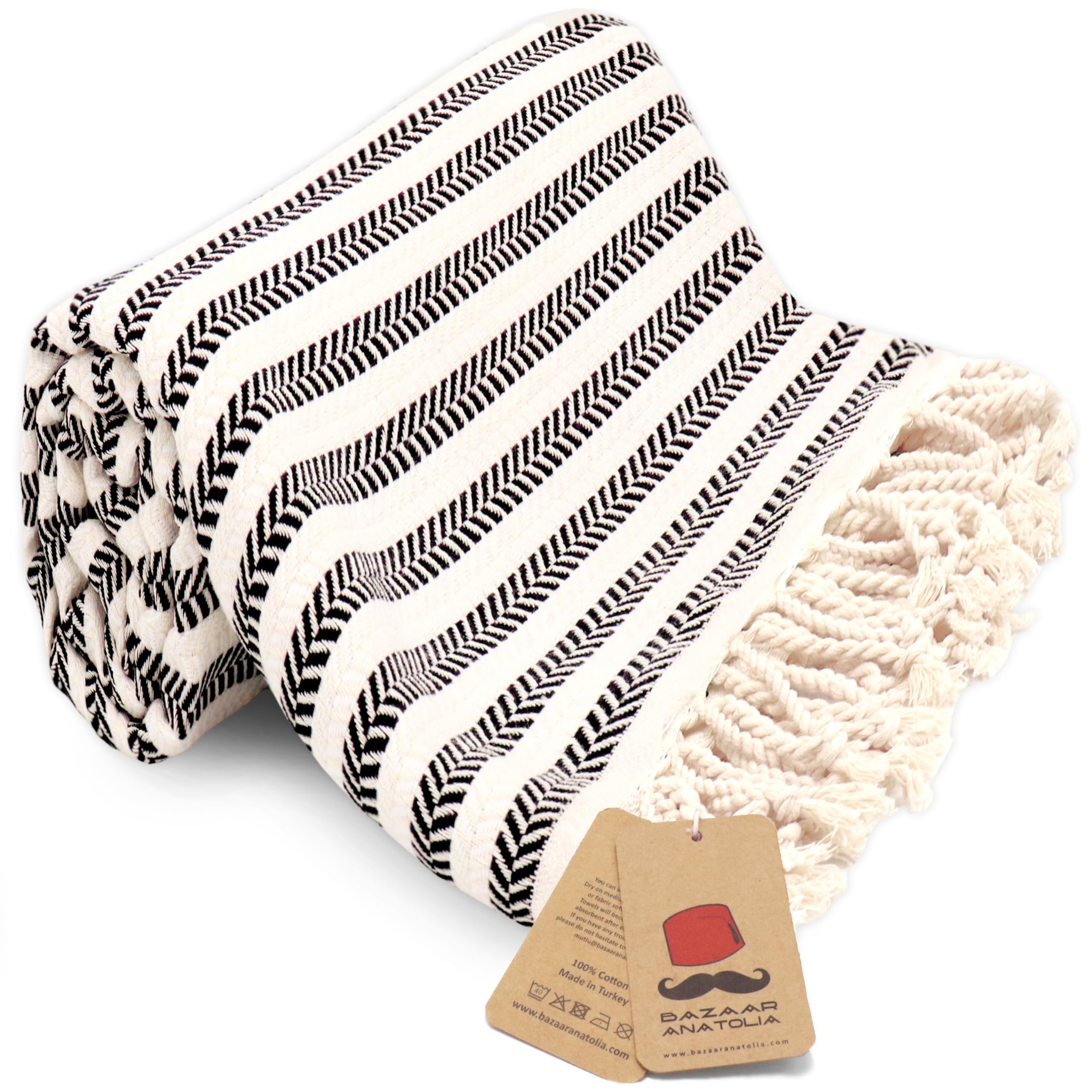 Bazaar Anatolia Turkish Beach Towel 100% Cotton Black Bath Towels Oversized Quick Dry Boho Farmhouse Turkish Towels For Bathroom
