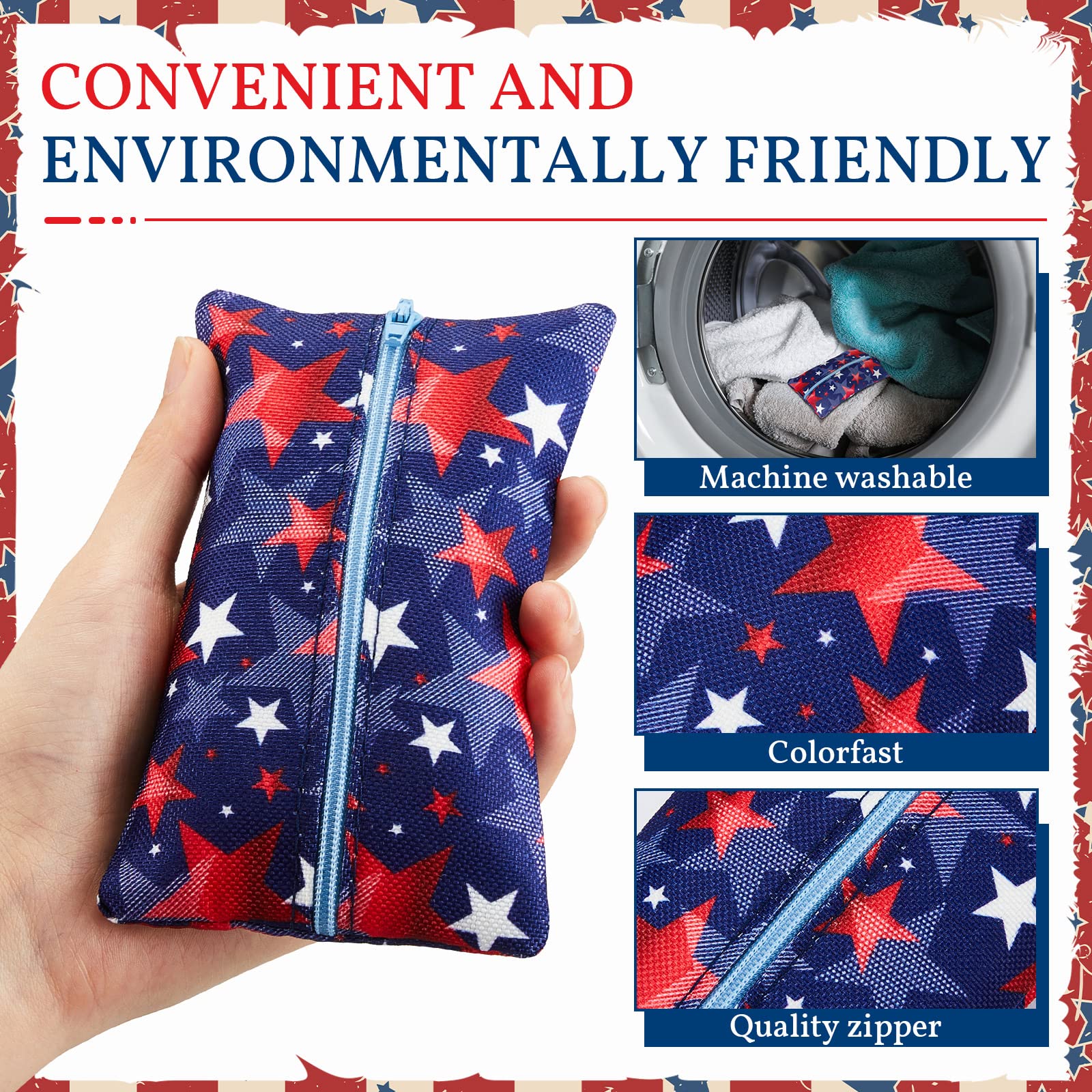 5 Pieces Tissues Purse Pocket Tissue Holder Reusable Travel Tissue Pouch Fabric Zipper Enclosed Small Size US Flag Pattern Tissue Holder for Purse Coins for 4th of July  5.25 x 3 Inches (Star Style)