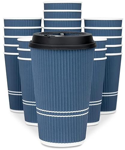 Glowcoast Disposable Coffee Cups With Lids - 16 oz To Go Coffee Cup (70 Set). Large Travel Cups Hold Shape With Hot and Cold Drinks  No Leaks! Insulated Ripple Cups Protect Hands  No Sleeves needed!