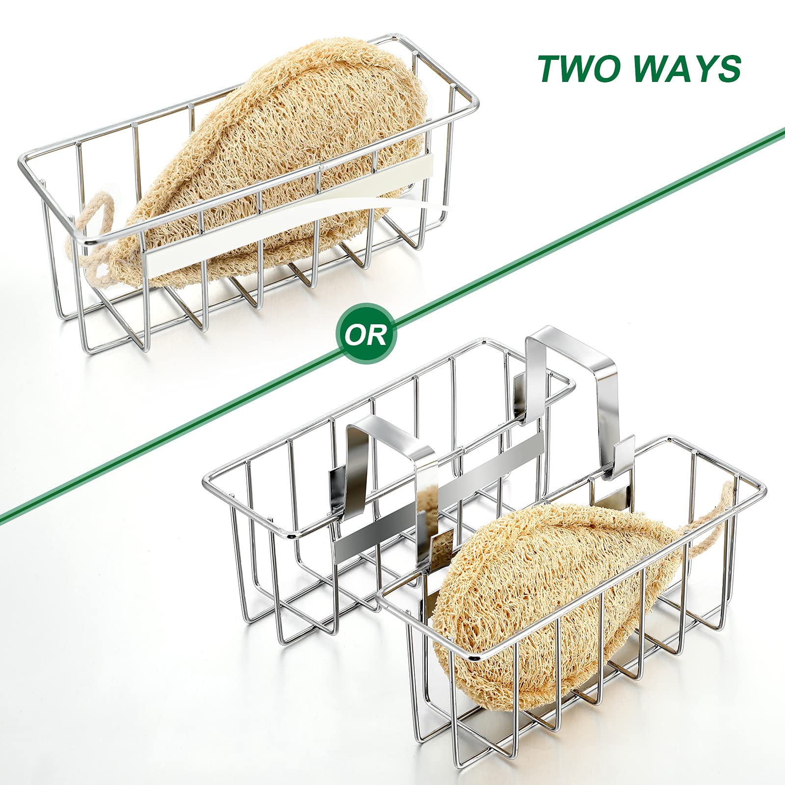 Hotop 2 Pieces Sponge Holder Kitchen Sink Caddy Metal Sink Organizer Basket For Scrubber Soap Towel Brush Dishwashing Liquid Dra