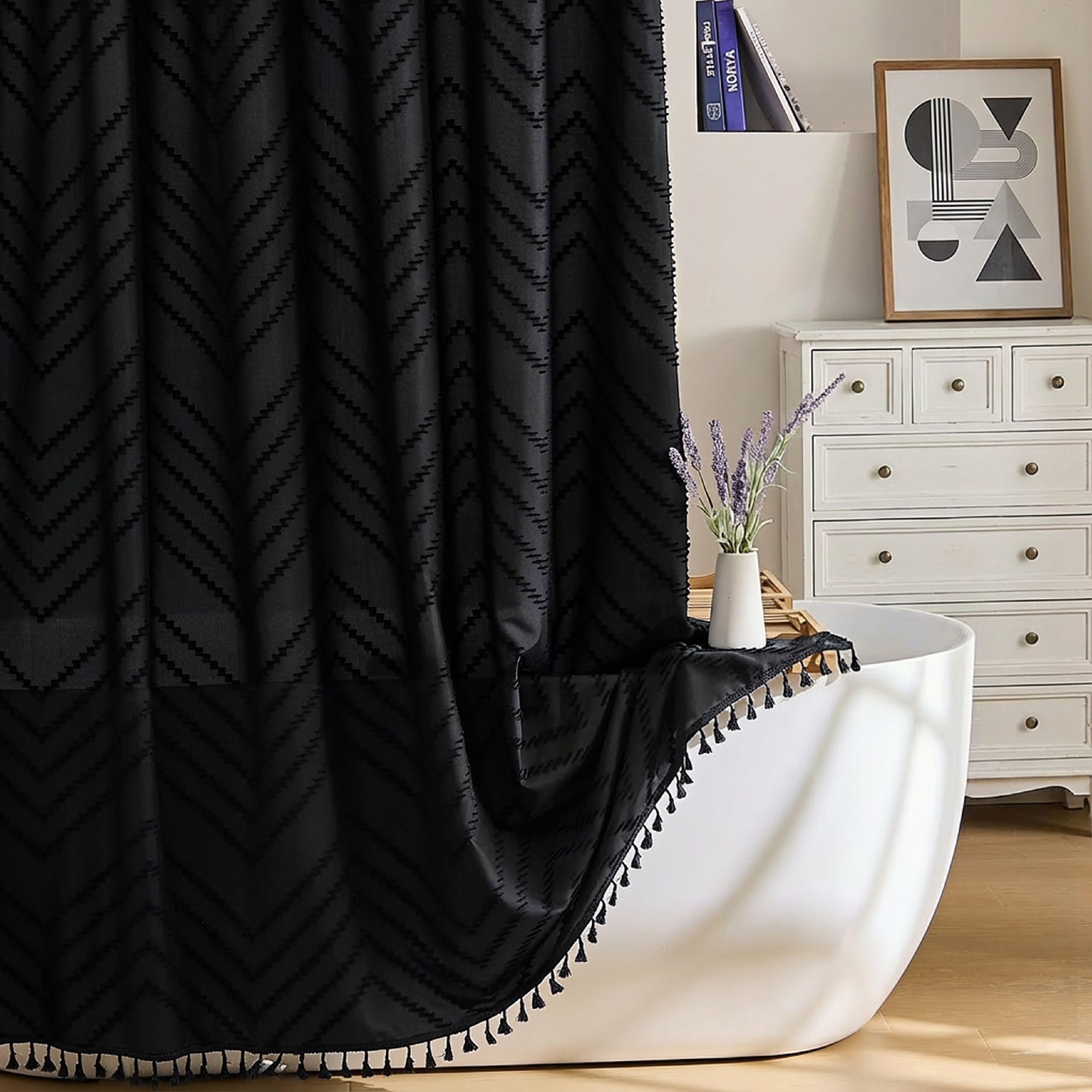 Siiluminisoy Boho Shower Curtain Woven Fabric Sage Green Shower Curtain, 72 X 72 Tufted Leaves Textured Striped Modern Farmhouse