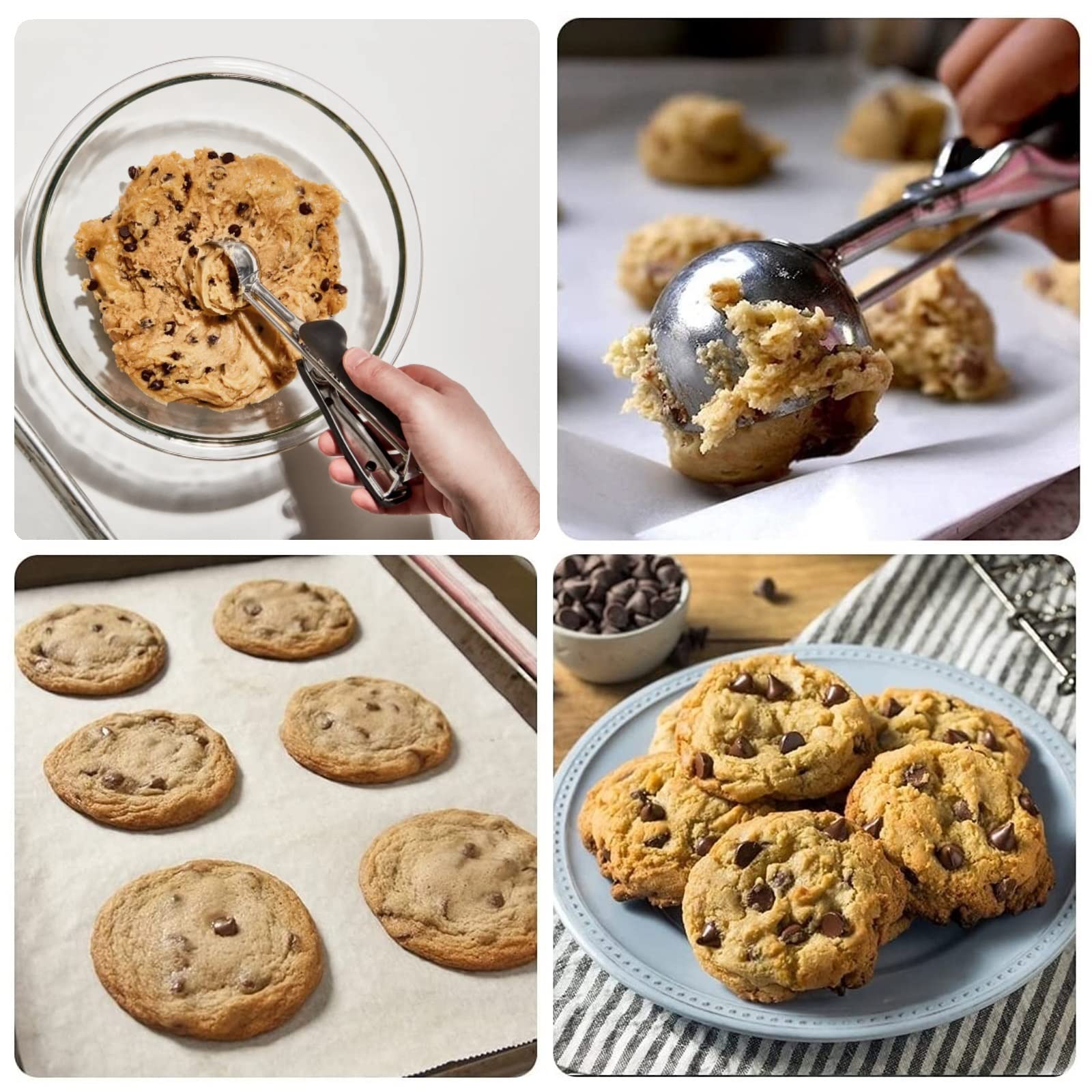 Cookie Scoop Set, 3Pcs Ice Cream Scoop, Cookie Scoops For Baking Set Of 3, 18/8 Stainless Steel Cookie Scooper For Baking, Ice C