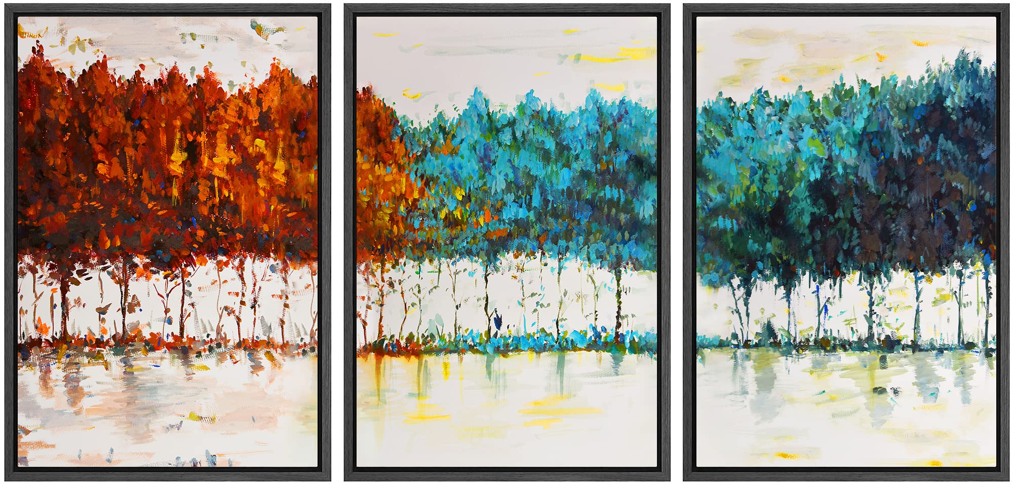 Signwin Framed Canvas Print Wall Art Set Red Blue Pastel Forest Wilderness Plants Illustrations Modern Art Farmhouse/Country Lan