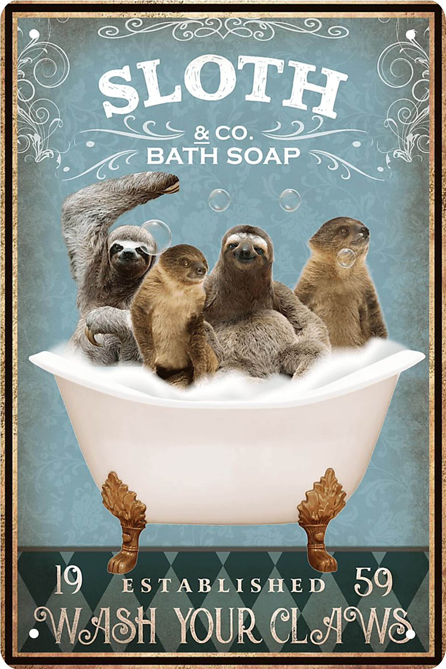 Funny Sloth Decor Vintage Bathroom And Bathtub Metal Tin Sign Decor Sloth Pet Lovers Gift Farm Home Bar Bathroom Man Cave Retro
