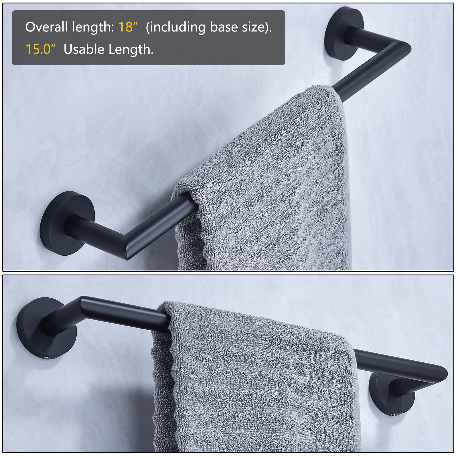 Swhyger 18 Inch Matte Black Towel Bar For Bathroom Wall,Premium Grade Sus304 Stainless Steel Towel Rack Wall Mounted Single Laye