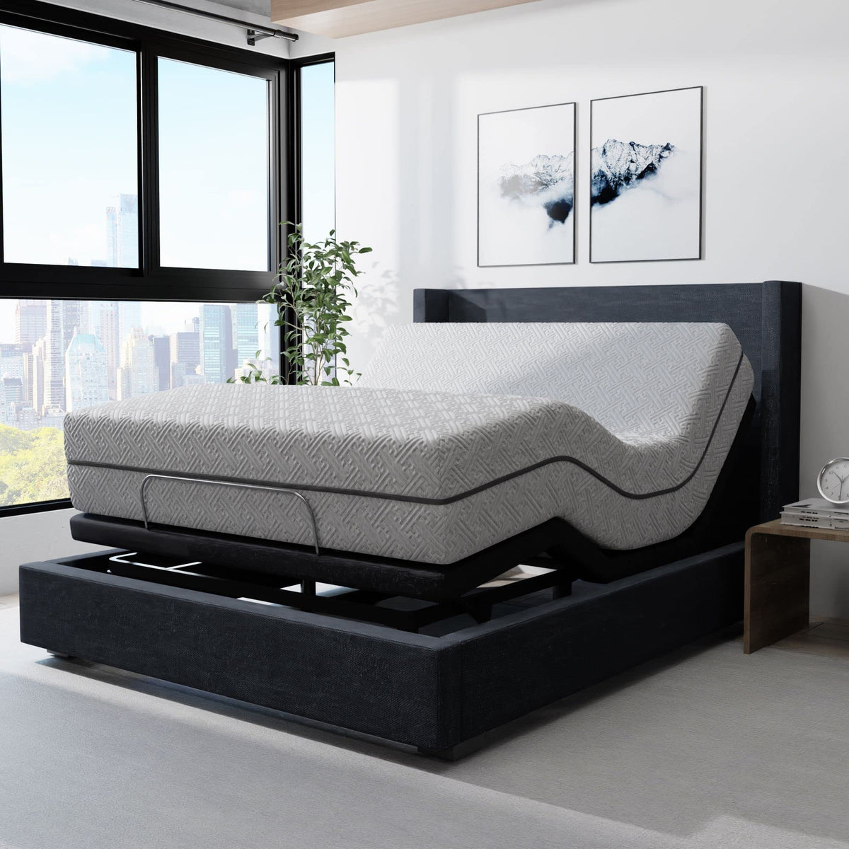 Blissful Nights E4 Full Adjustable Bed Base Frame With 14'' Soft Gel Infused Memory Foam Mattress