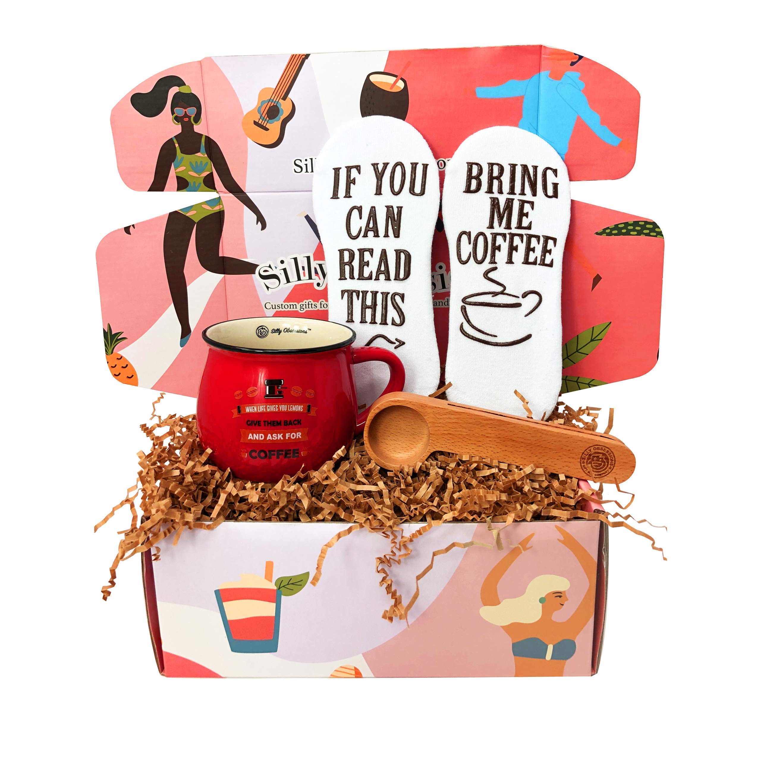 Coffee Lover Gift Box By Silly Obsessions. Unique Gift Basket For Birthday, New Home Warming, Housewarming, Dinner Party. Best C