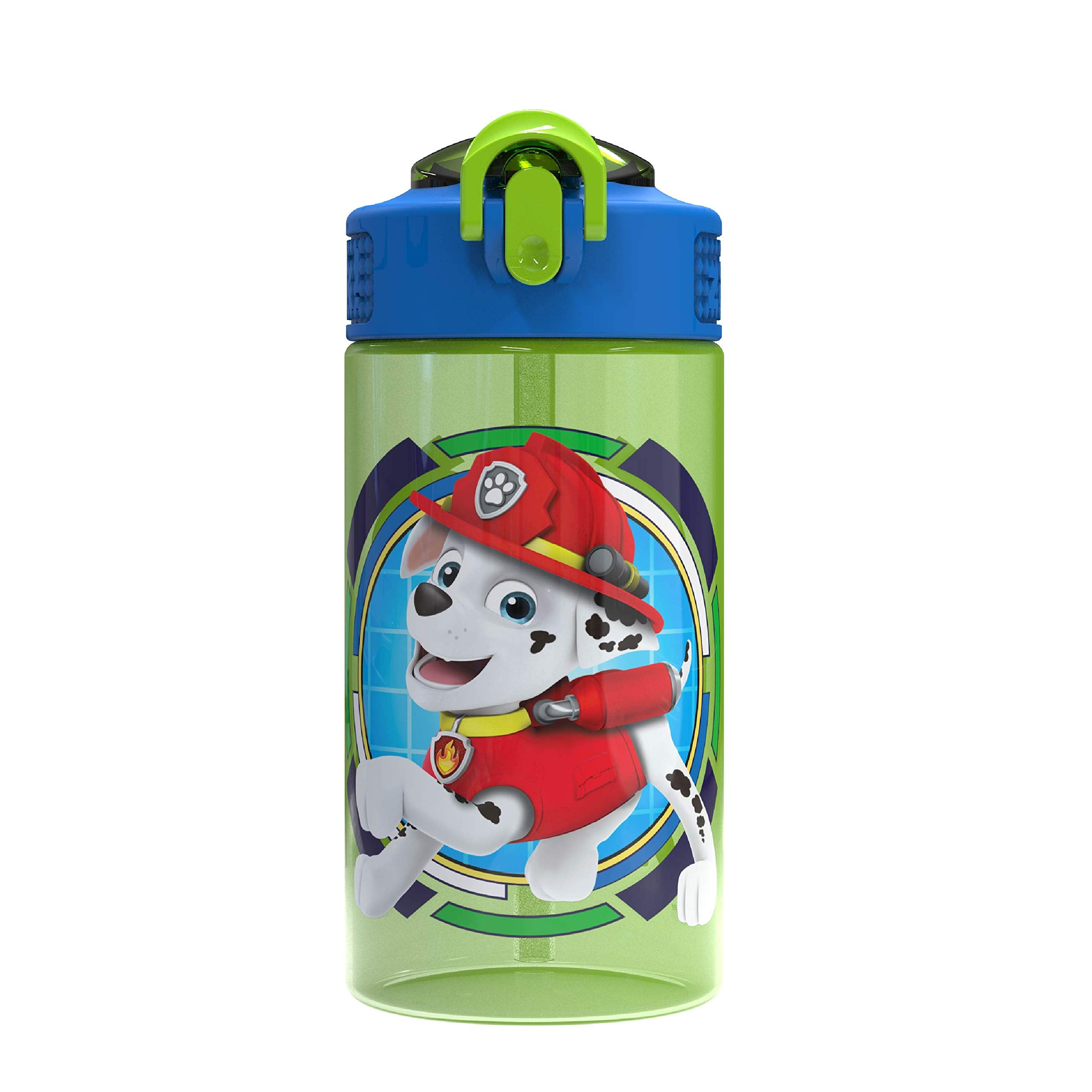 Zak Designs Paw Patrol Kids Spout Cover And Built-In Carrying Loop Made Of Plastic, Leak-Proof Water Bottle Design (Rocky, Rubbl