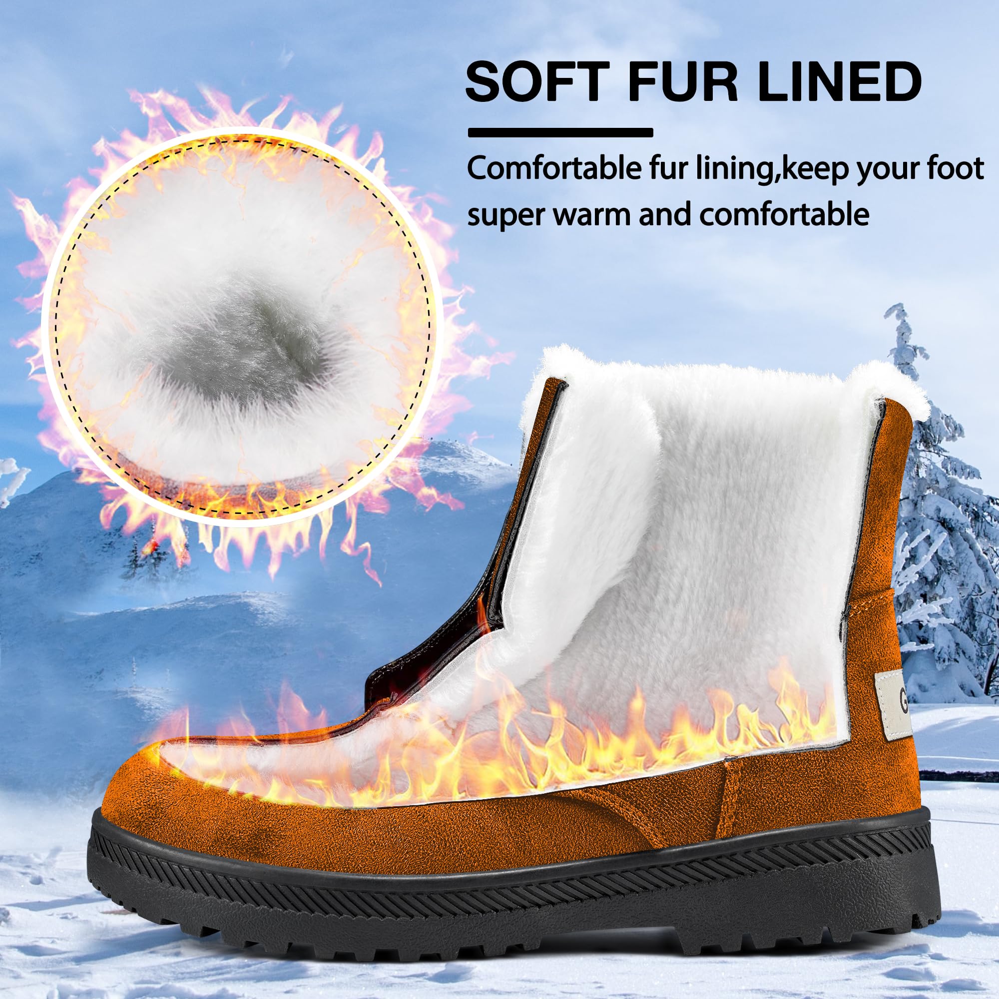 Harence Winter Snow Boots For Women Comfortable Outdoor Anti-Slip Ankle Boots Suede Warm Fur Lined Booties Lace Up Flat Platform