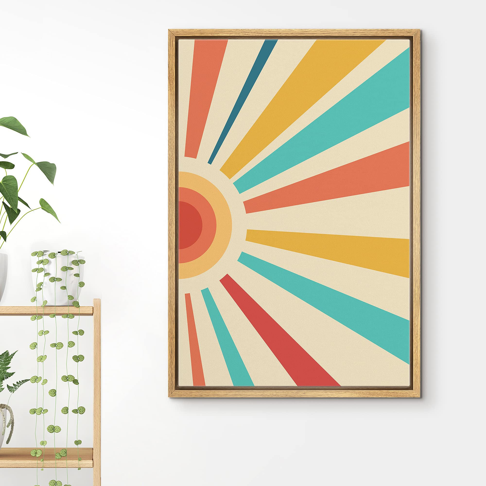 Bestdeal Depot Framed Canvas Print Wall Art Multicolor Shing Sun In Sky Abstract Patterns Illustrations Modern Art Mid-Century M