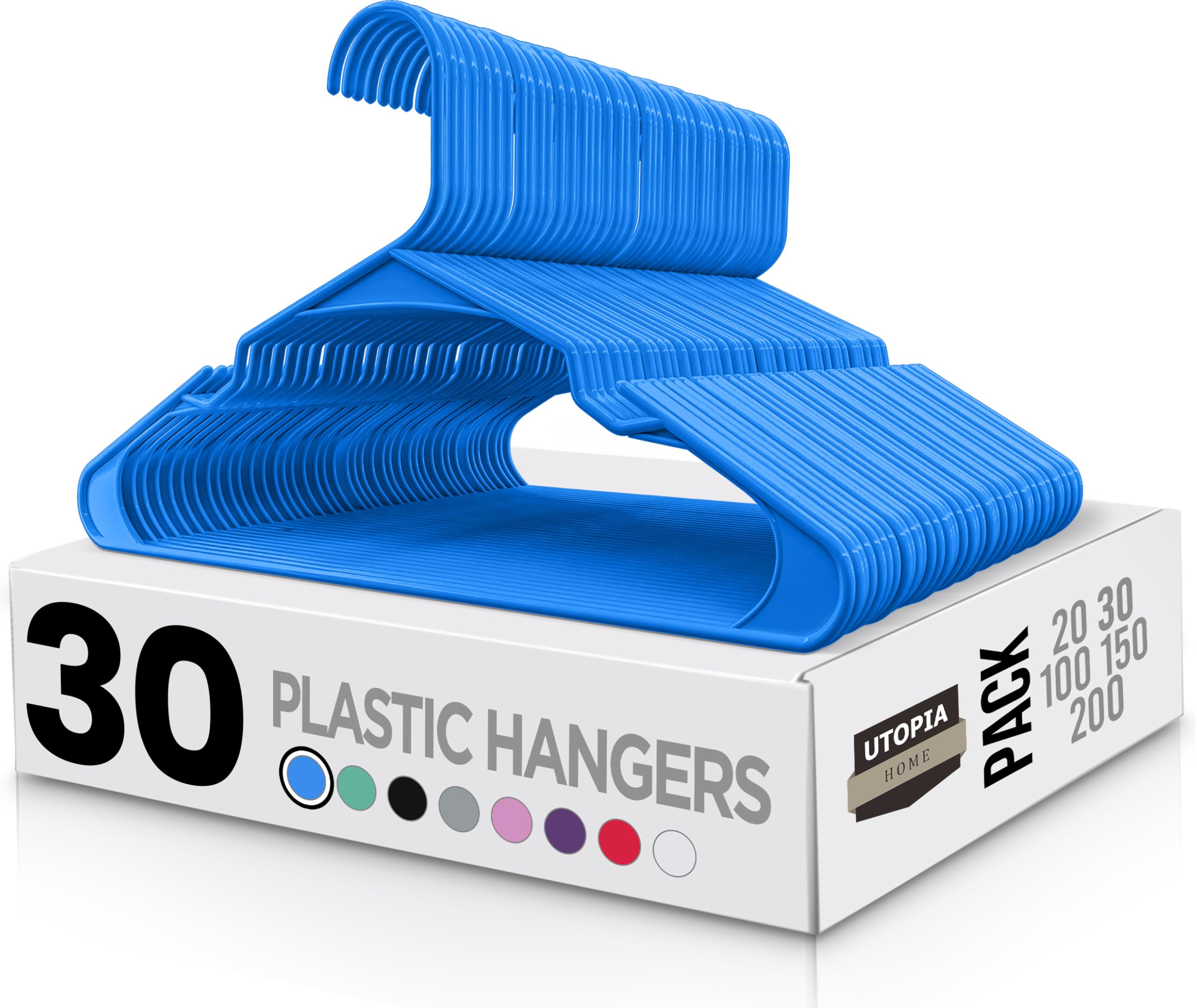 Utopia Home clothes Hangers 30 Pack - Plastic Hangers Space Saving - Durable coat Hanger with Shoulder grooves (Blue)