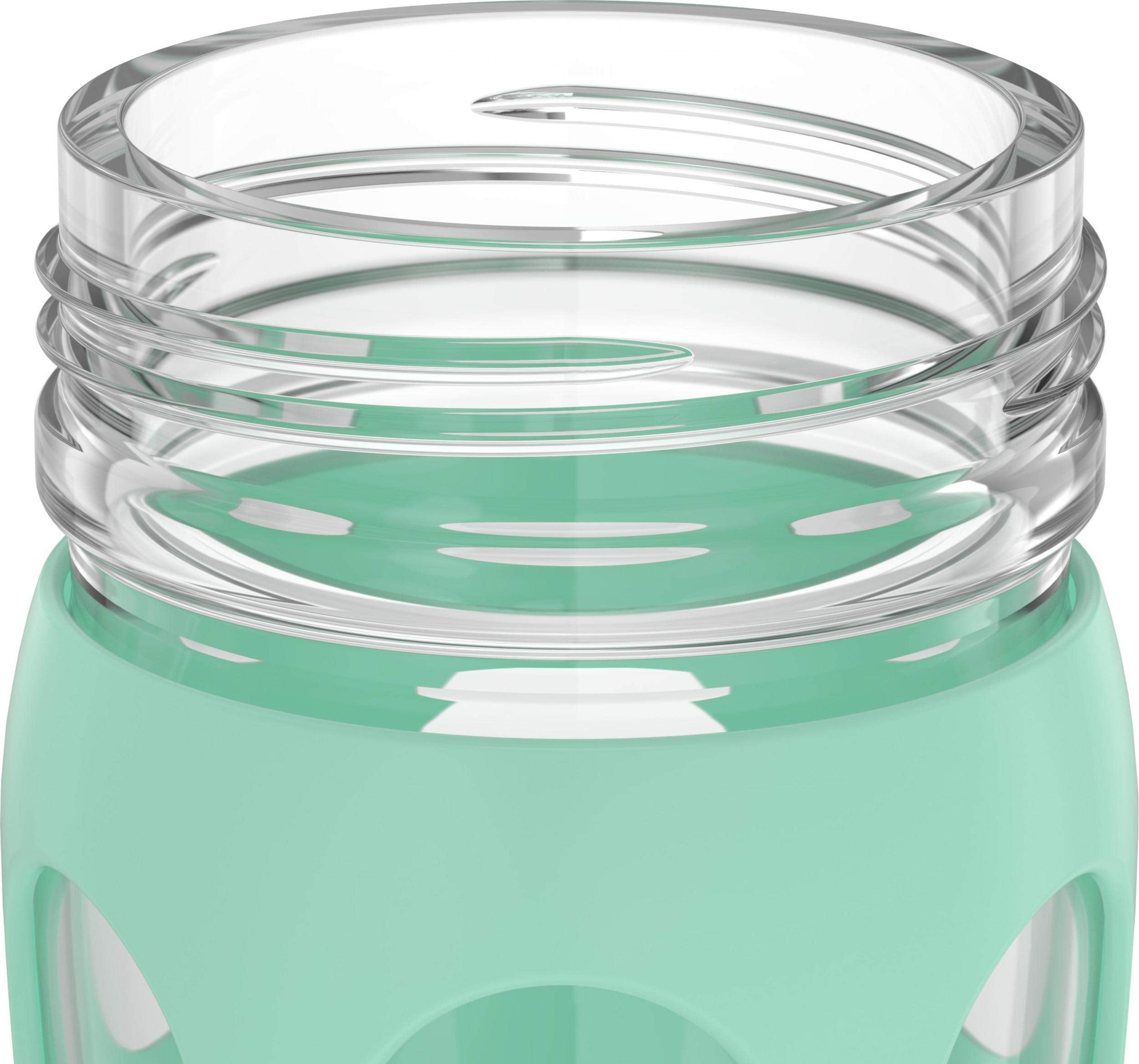 Lifefactory 16-Ounce Glass Water Bottle with Active Flip Cap and Protective Silicone Sleeve  Mint
