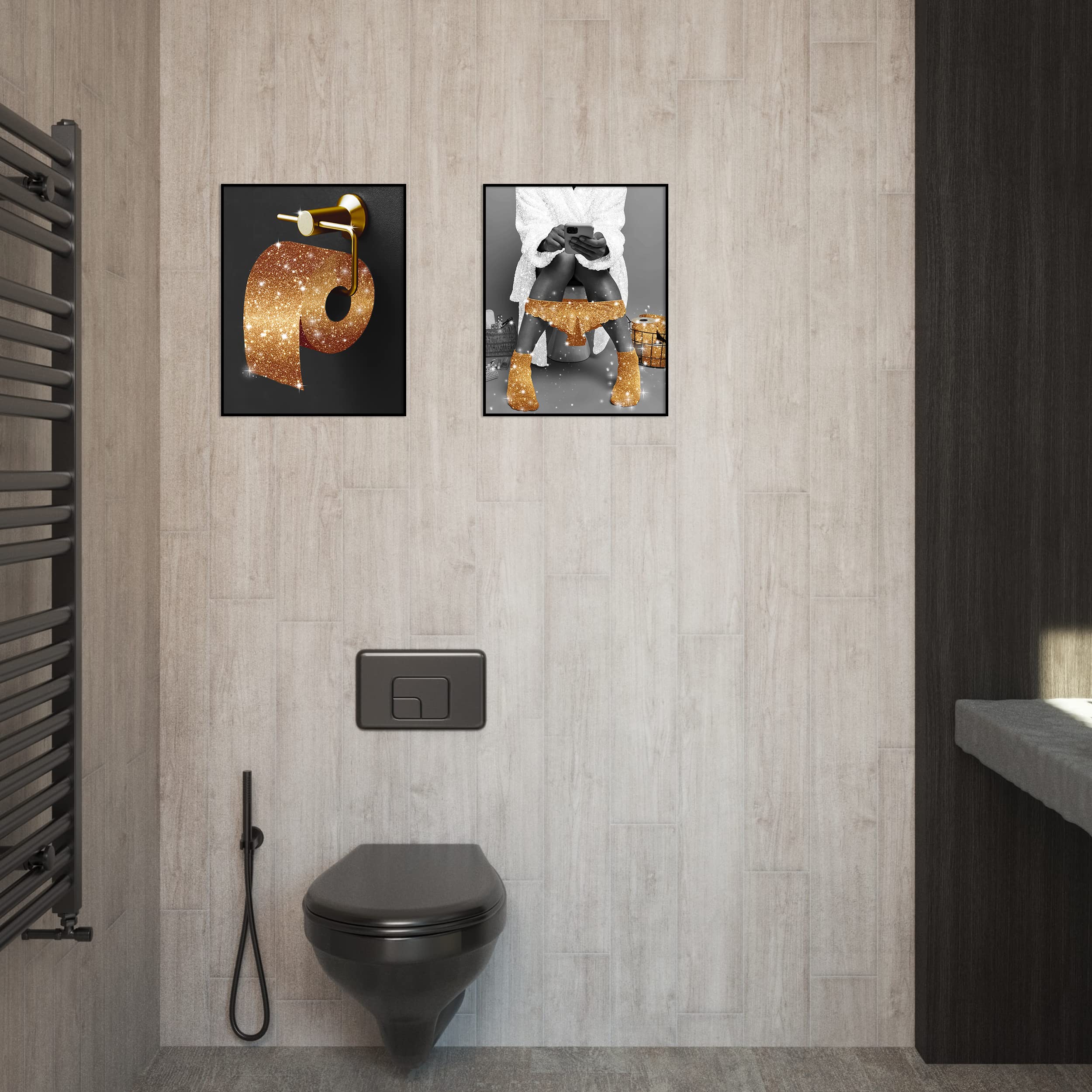 Fashion Wall Art Bathroom Wall Decor Prints Set Of 6 Black And White Gold Glam Glitter Canvas Posters Pictures Photos Bathroom A