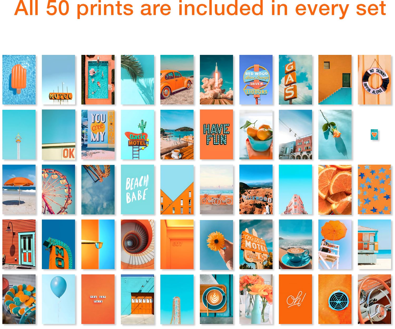Y2K Boo Peachy Teal Wall Collage Kit - 50 Trendy Peach And Teal Aesthetic Photos For Dreamy Spaces, Perfect Room Decor For Teens