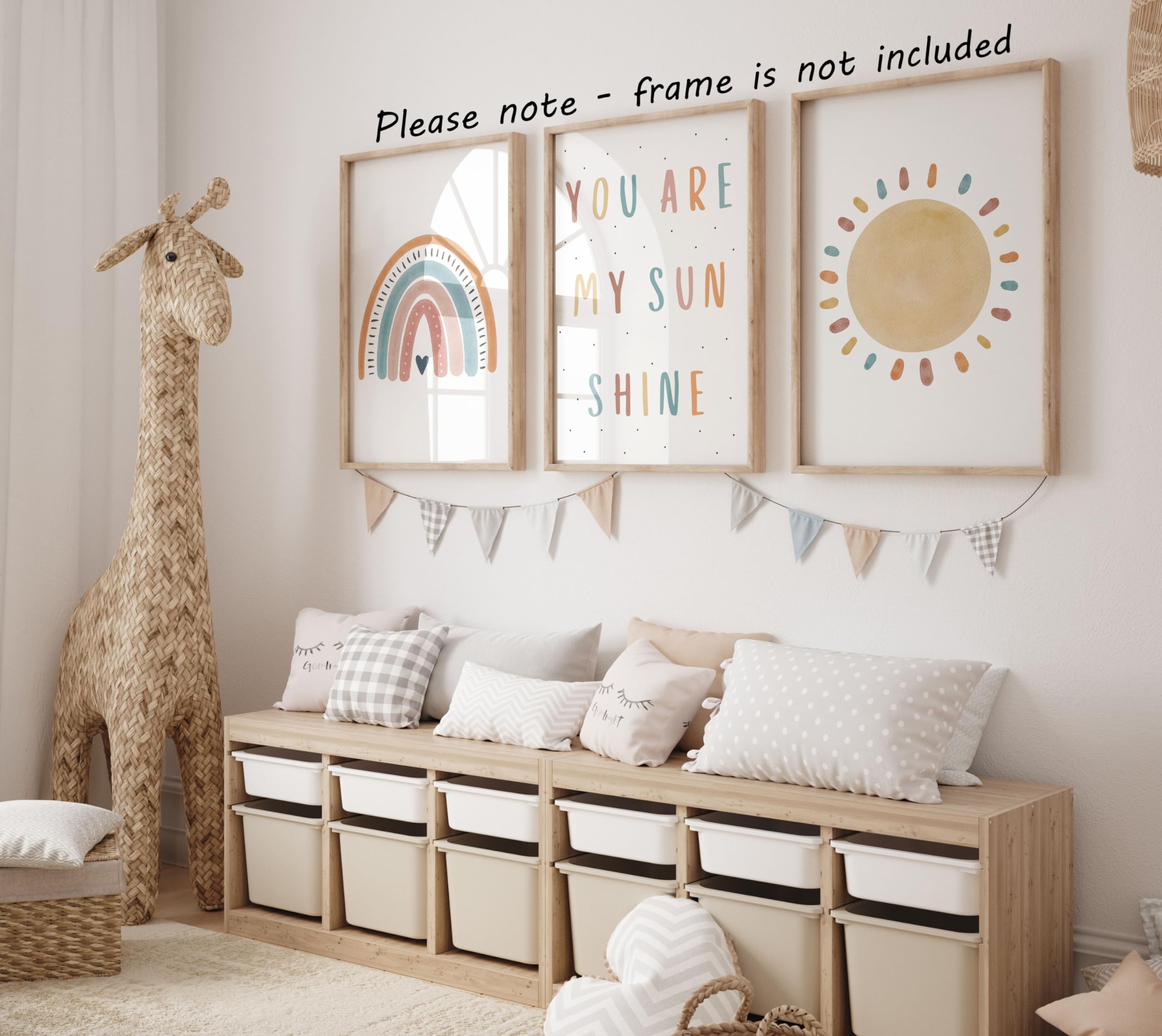 You Are My Sunshine Set Of 3 Unframed Poster Prints, Boho Rainbow Sun, Girls Boys Wall Art Home Decor, Playroom Bedroom Nursery,