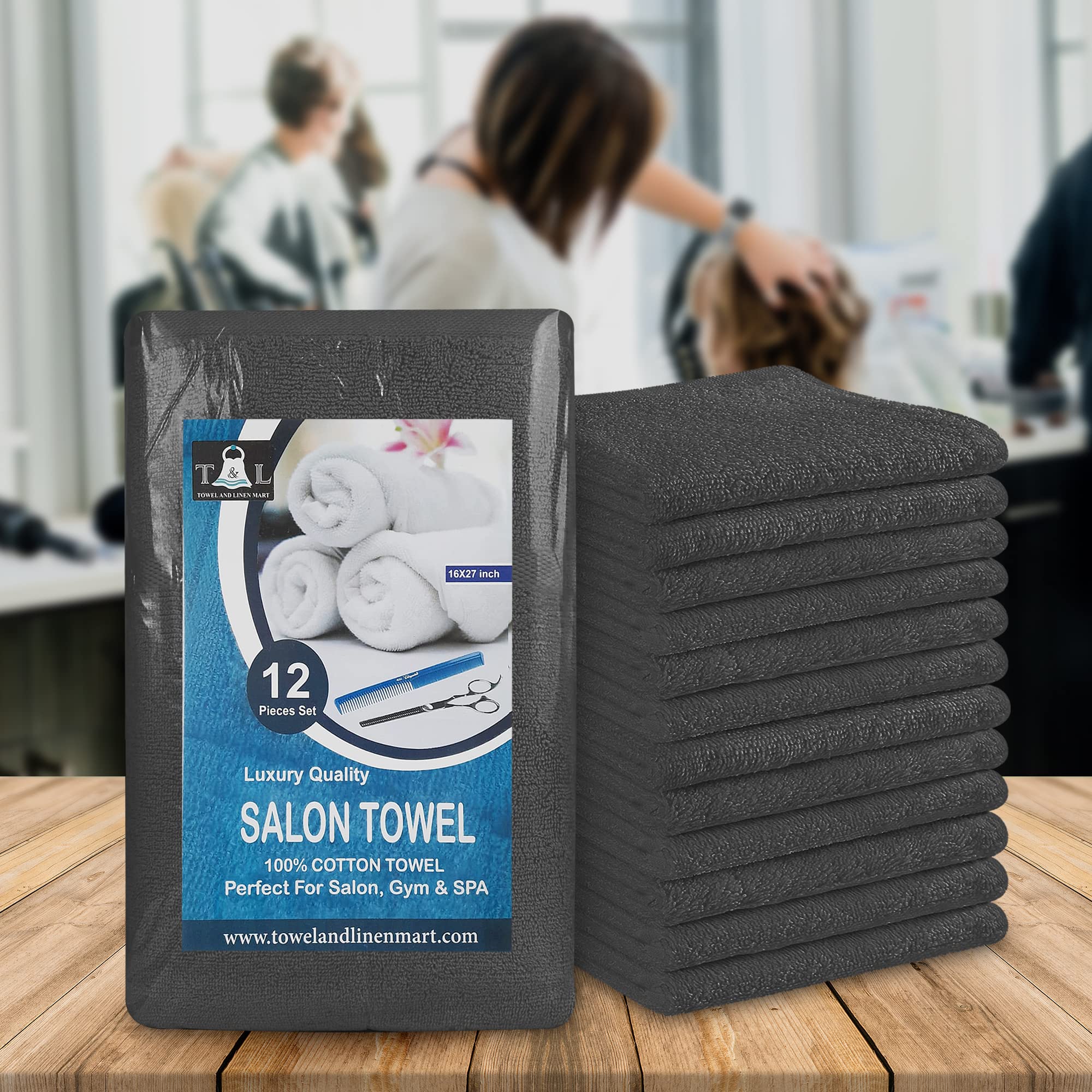 Towel and Linen Mart Grey Salon Towels, Pack of 12 (Not Bleach Proof, 16 x 27 Inches) Highly Absorbent Towels for Hand, Salon, G