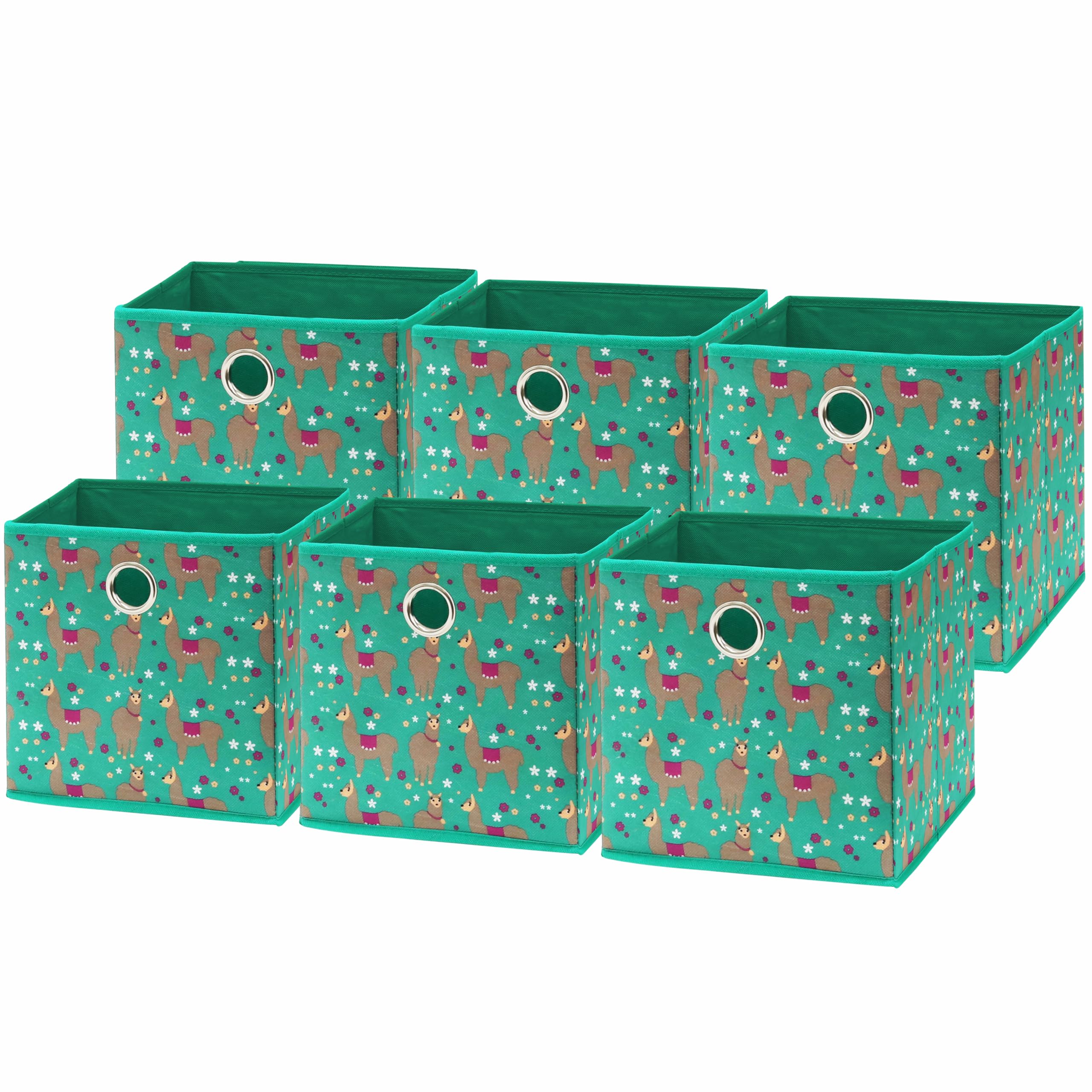 Simple Houseware 6 Pack Printing Fabric Cube Storage Bin With Handle, Green