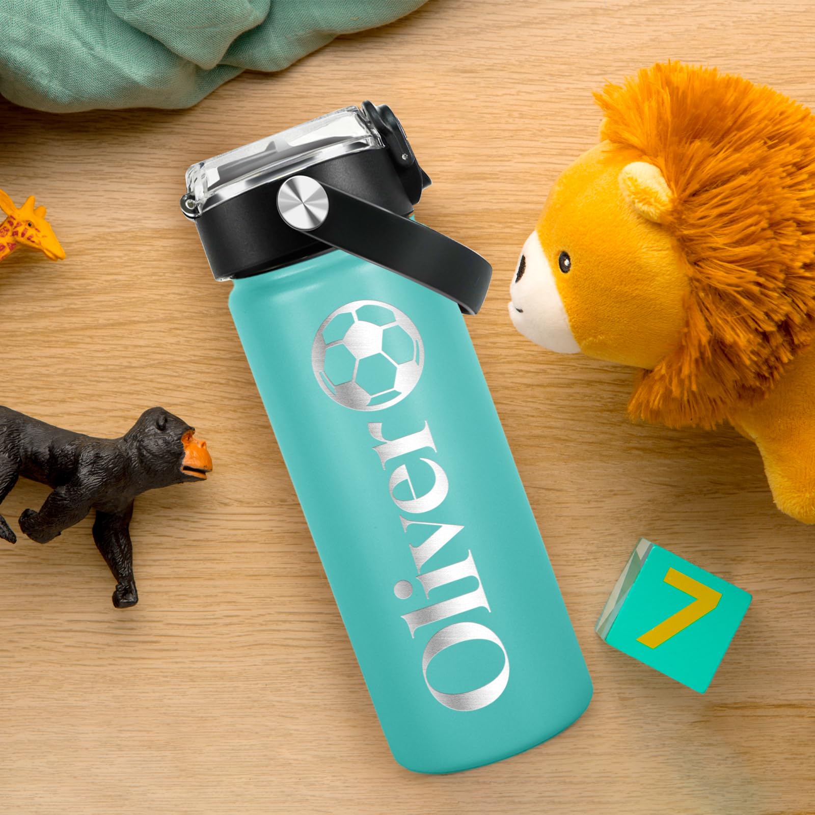 DOCRAGI Personalized Water Bottles for Kids, Custom Water Cups with Name and 25 Icon Engraved, 18 oz - 16 Colors, Double Wall In