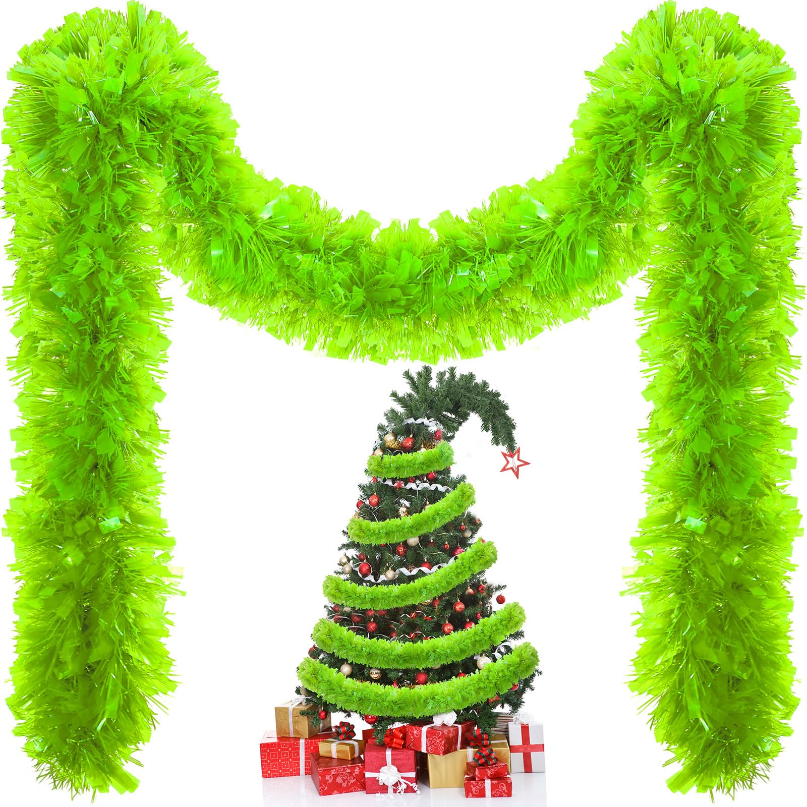 Riceshoot 131.23 ft Christmas Tinsel Garland Lime Green Metallic Garland Decoration Hanging Twist Glittering Christmas Garlands 