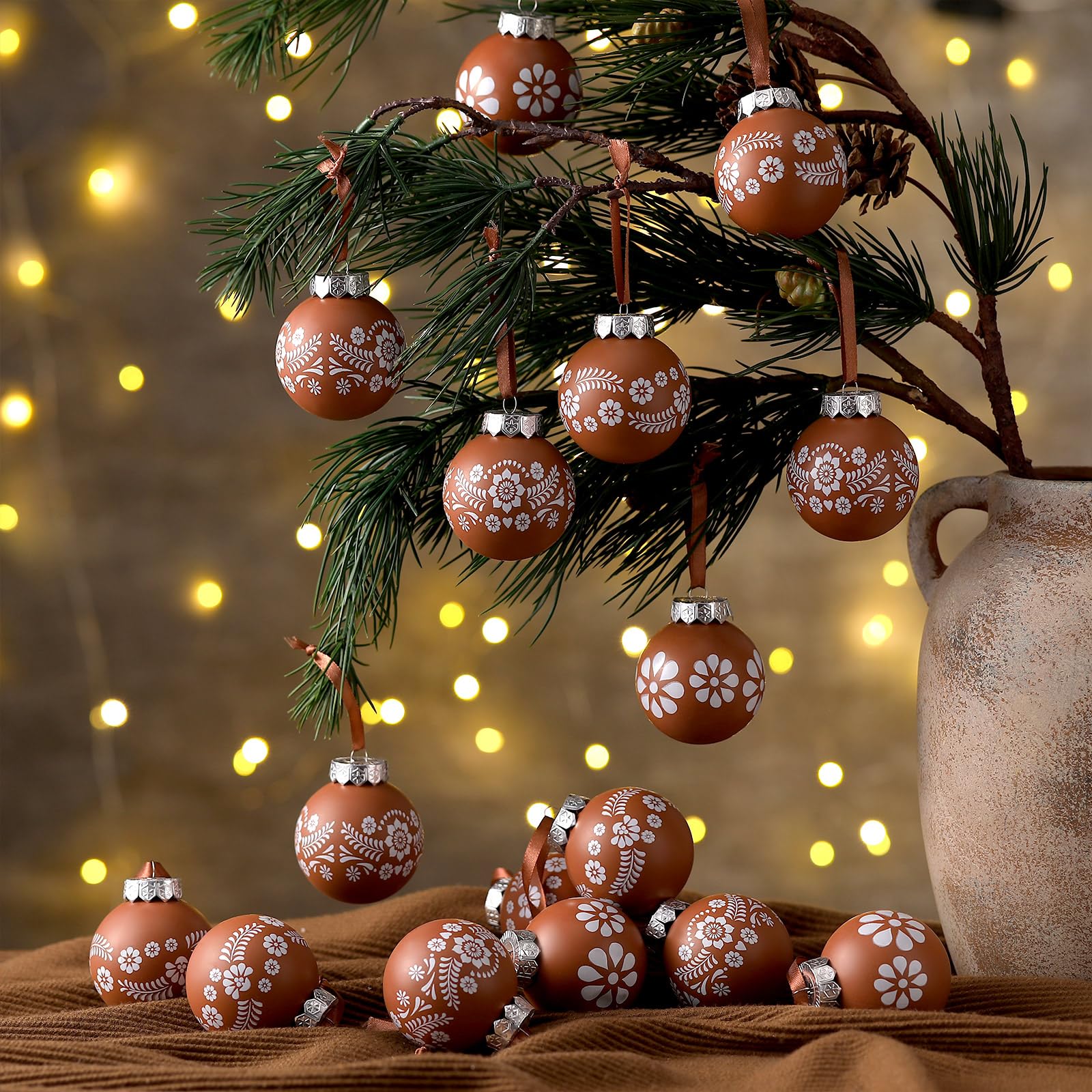 ShinyRelief 24 Pcs Platos De Barro Mexican Christmas Ornaments 2.36 Inch Cielito Lindo Terracotta Xmas Tree Shatterproof Hanging