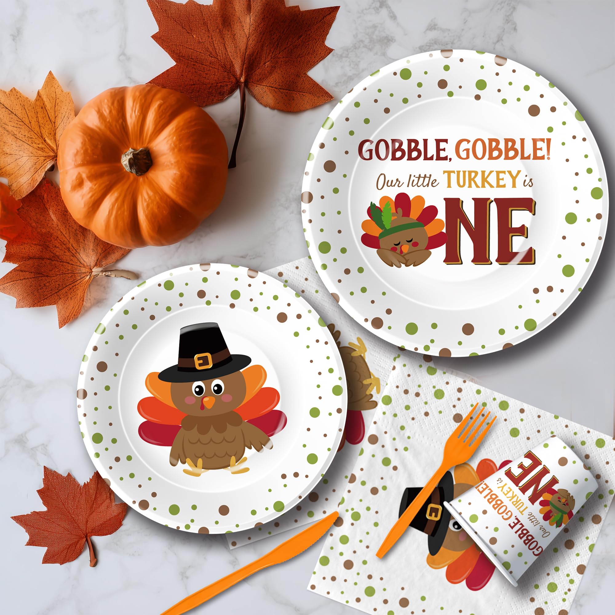 Xenorik Thanksgiving First Birthday Party Supplies Tableware, Little Turkey Is One Birthday Party Decorations, Turkey 1st Paper