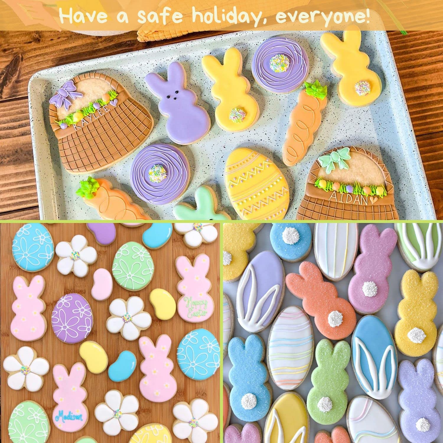 Crethinkaty 3 Pieces Bunny Cookie Cutter Set For Baking Easter Rabbit Shape With Soft Pvc Edge Cookie/Pastry/Biscuit Cutter For