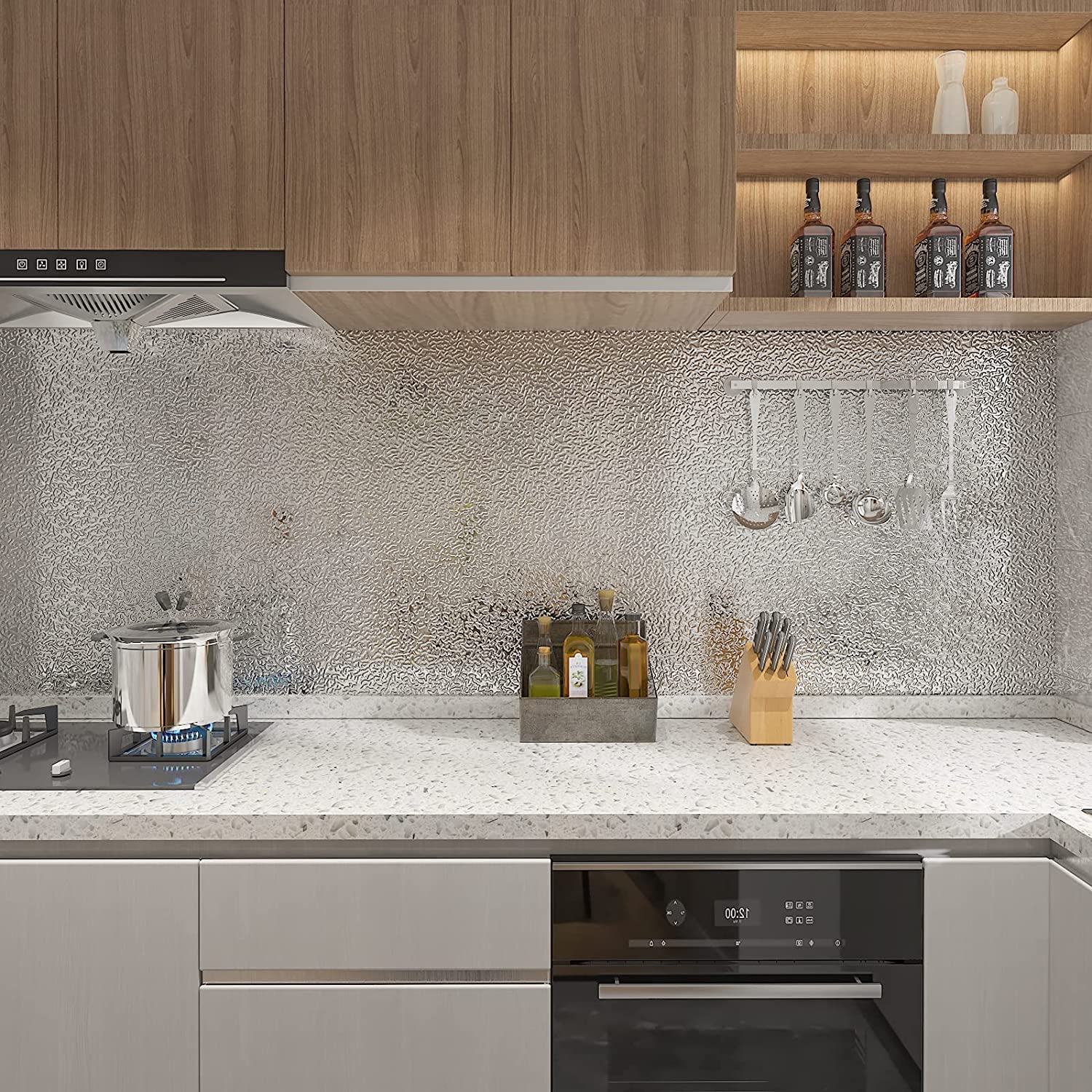 Tgopit Aluminum Foil Mirror Silver Wallpaper 200 * 60 Cm Wide Kitchen Waterproof Oil Proof Removable Contact Paper Heat Resistan